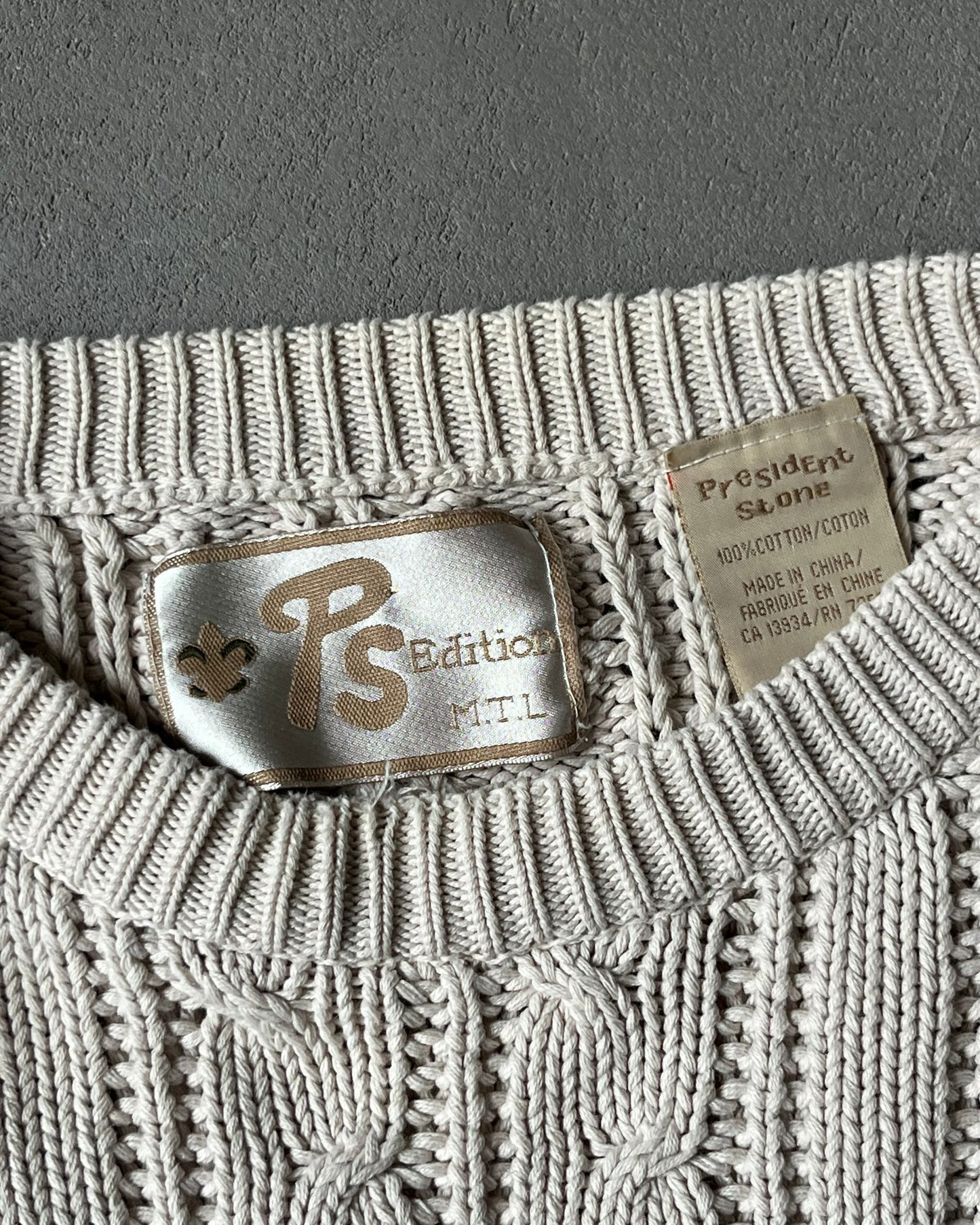 1990s - Cream Cableknit Sweater - M
