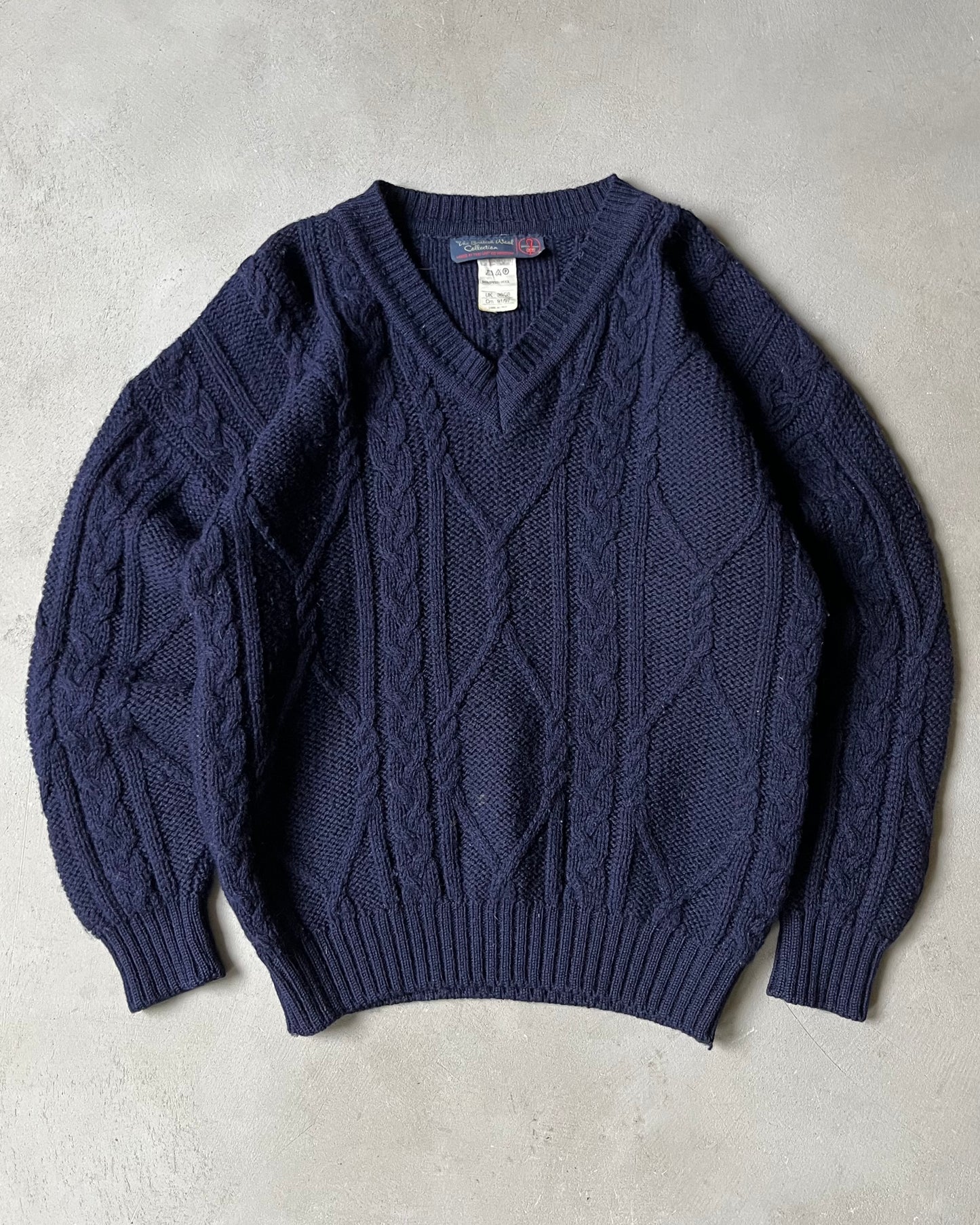 1990s - Dark Navy Cableknit Wool Sweater - M
