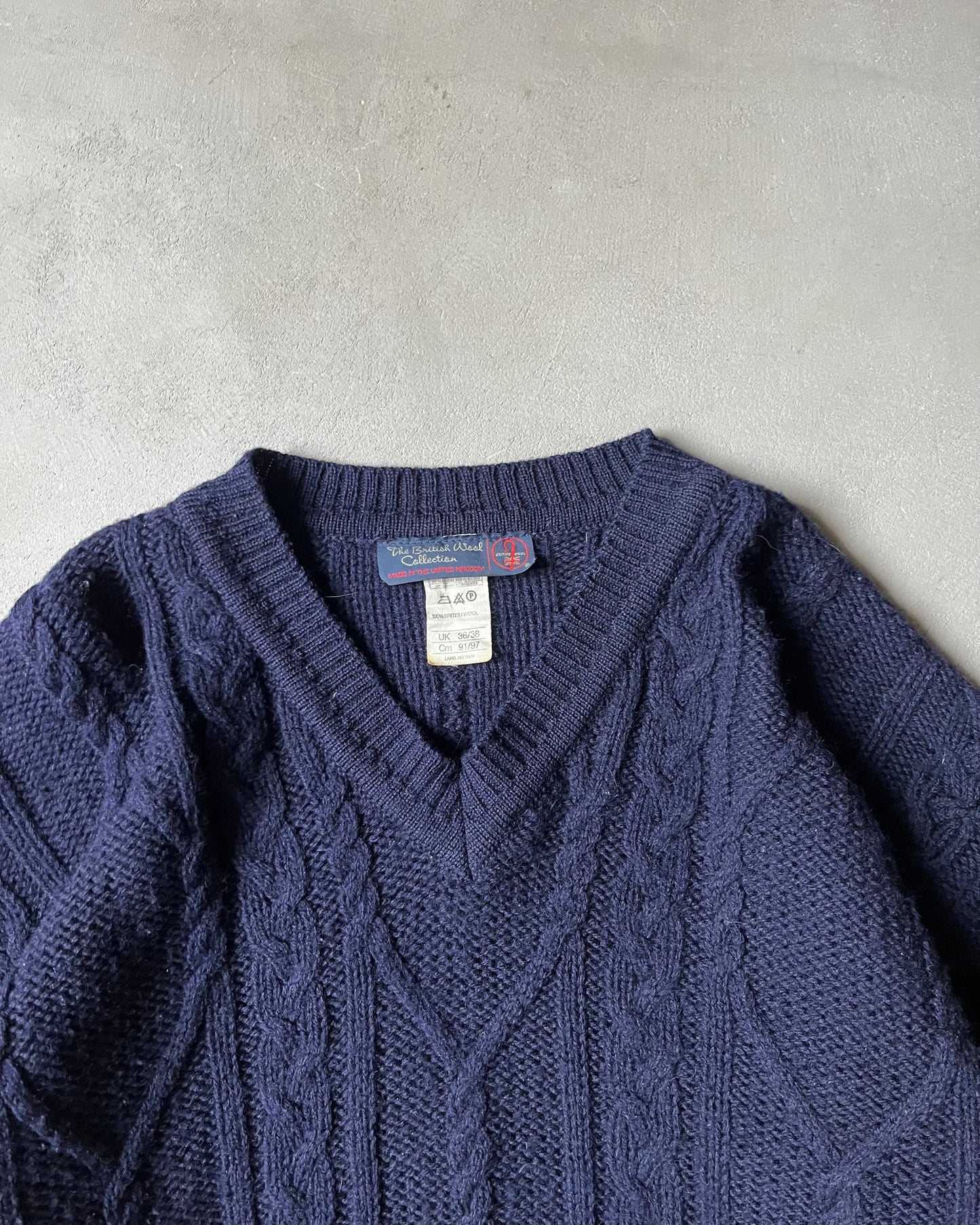 1990s - Dark Navy Cableknit Wool Sweater - M