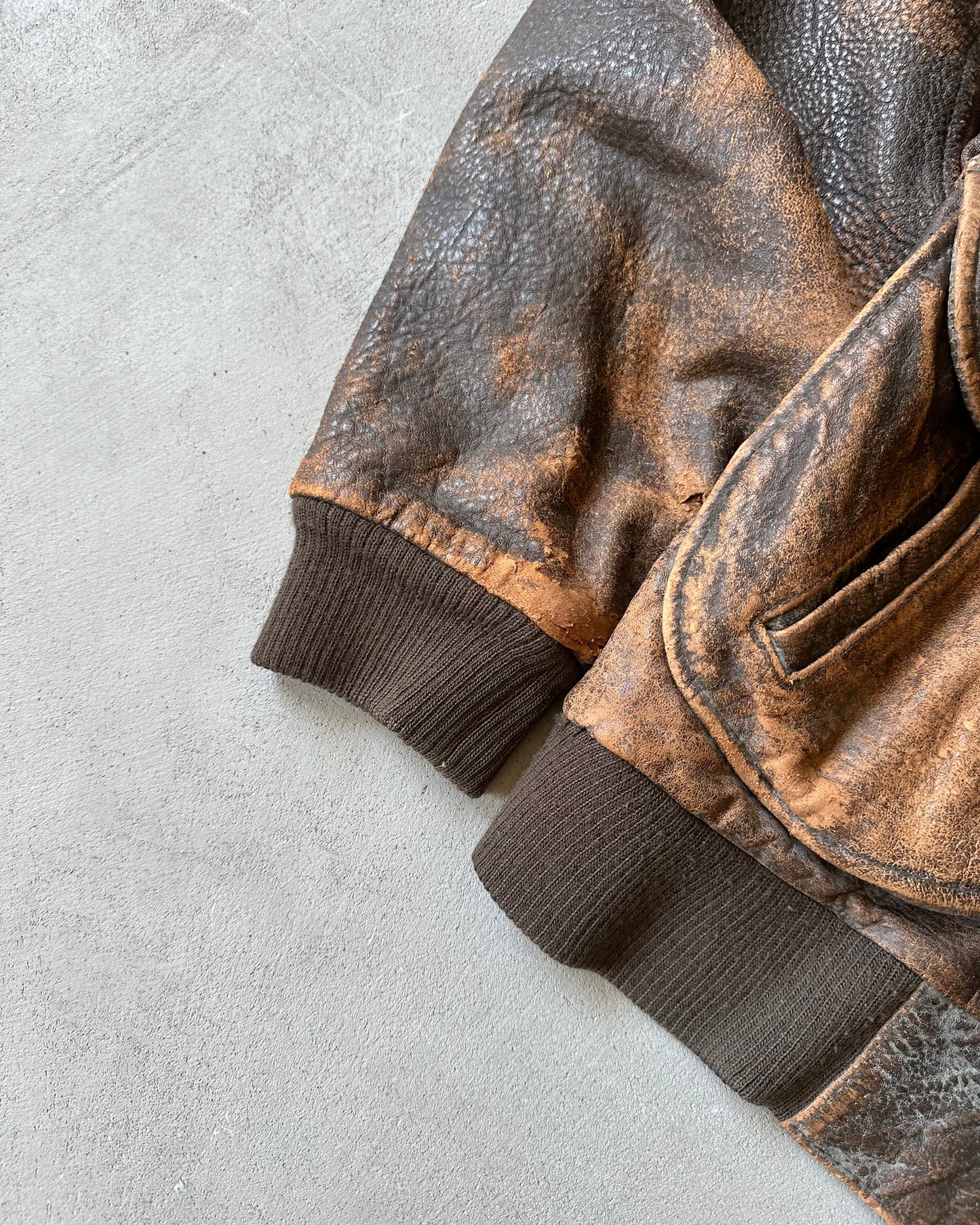 1990s - Faded Brown Aviator Leather Jacket - M