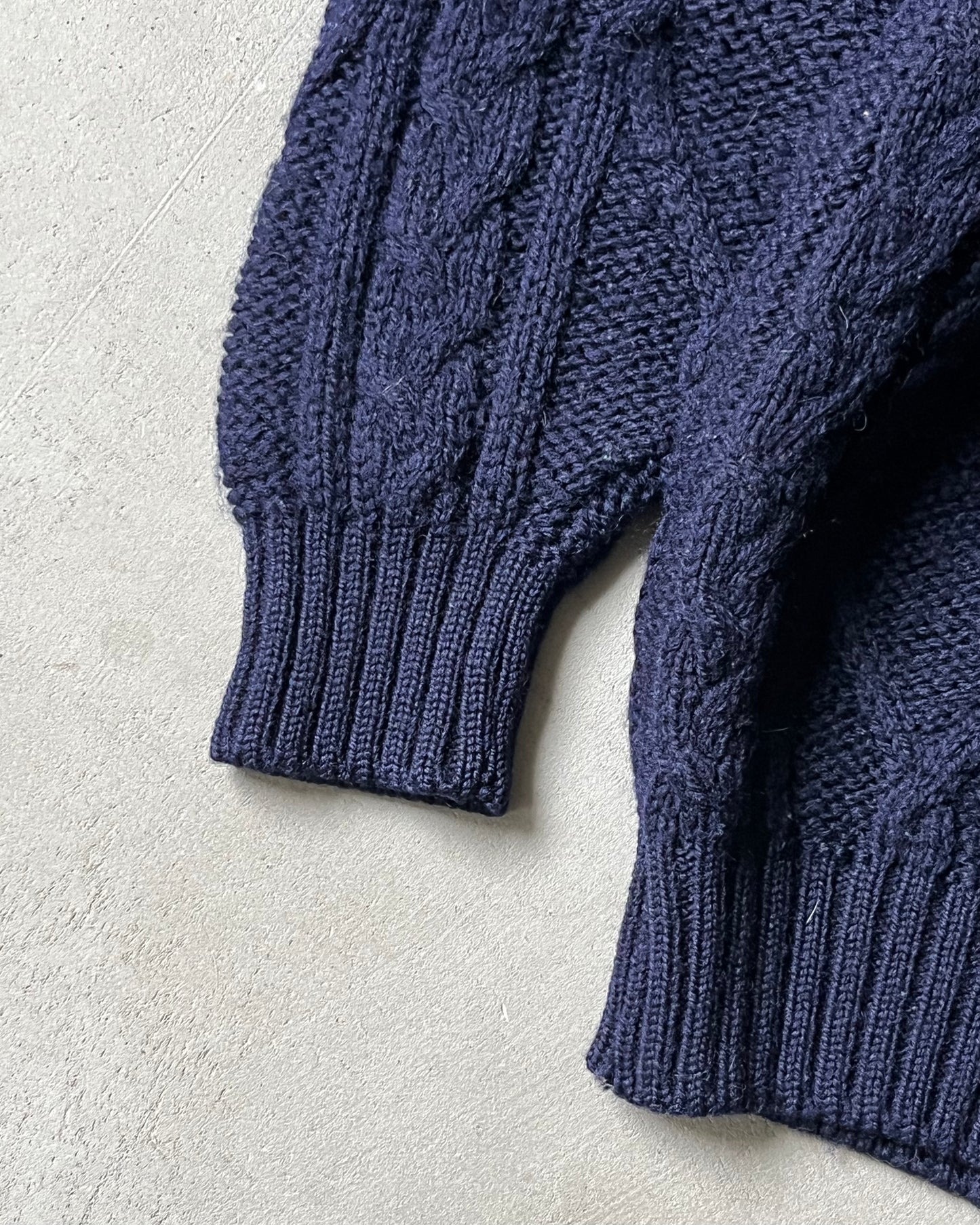 1990s - Dark Navy Cableknit Wool Sweater - M