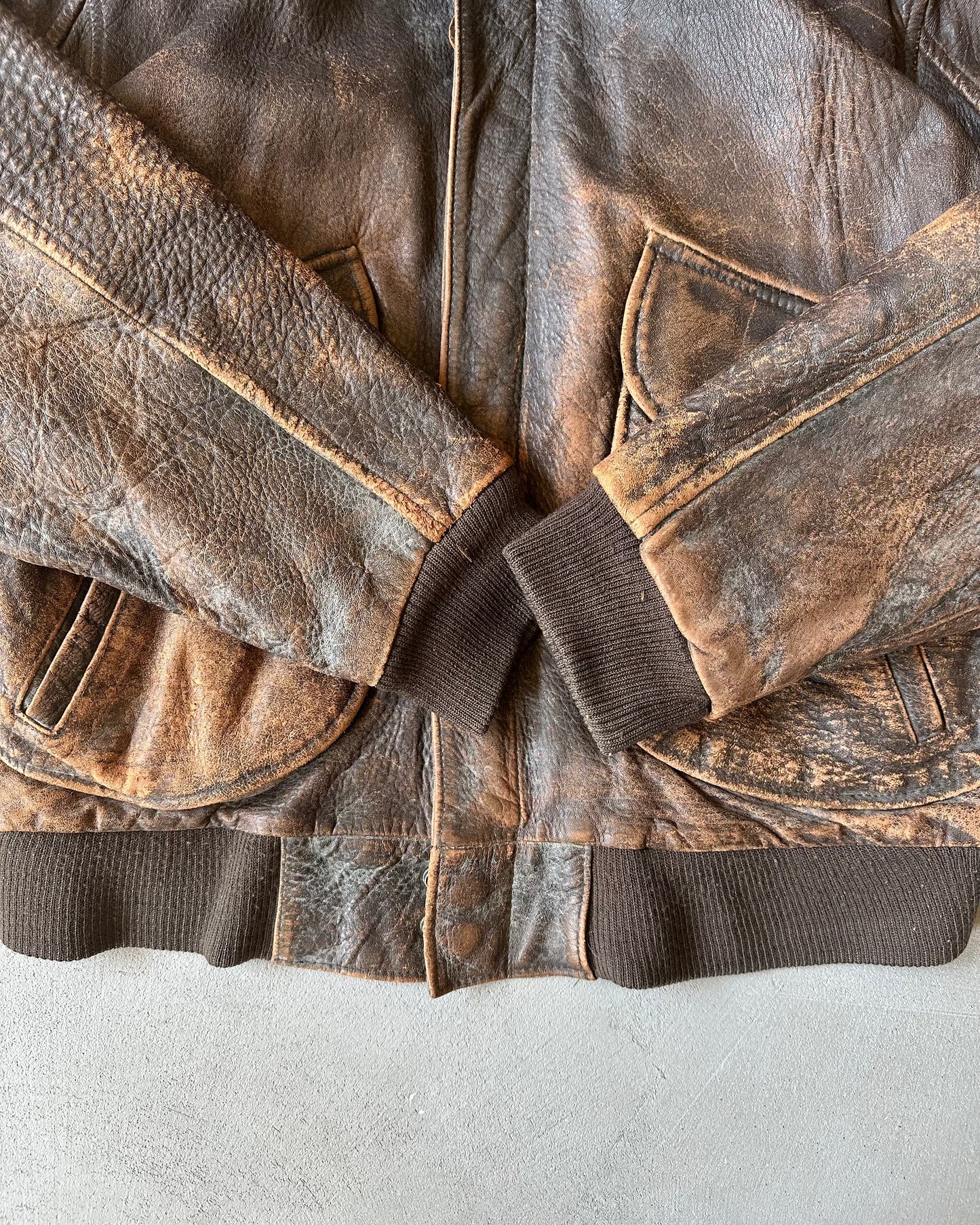1990s - Faded Brown Aviator Leather Jacket - M