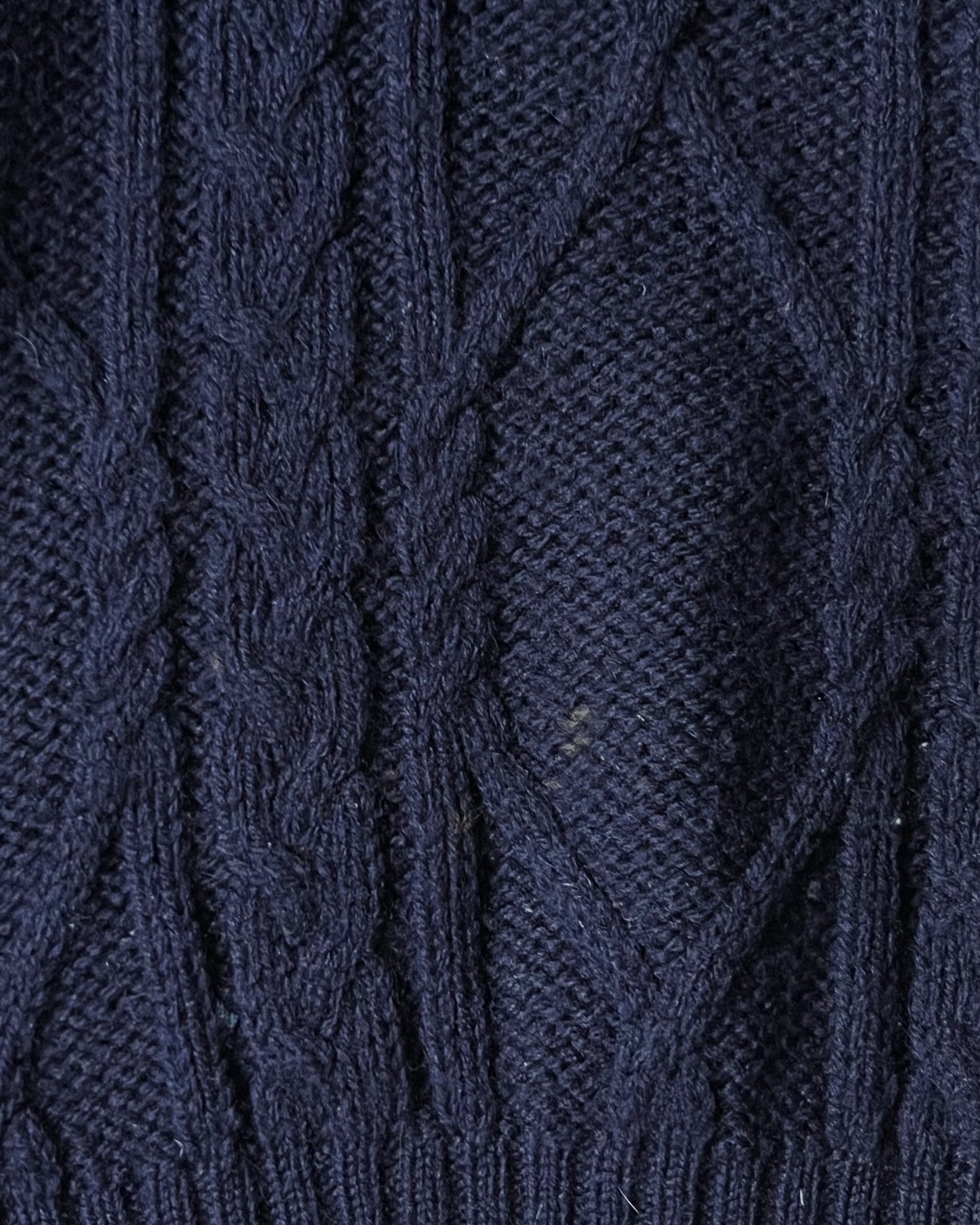 1990s - Dark Navy Cableknit Wool Sweater - M