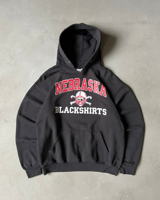 1990s - Distressed Black Nebraska Hoodie - M