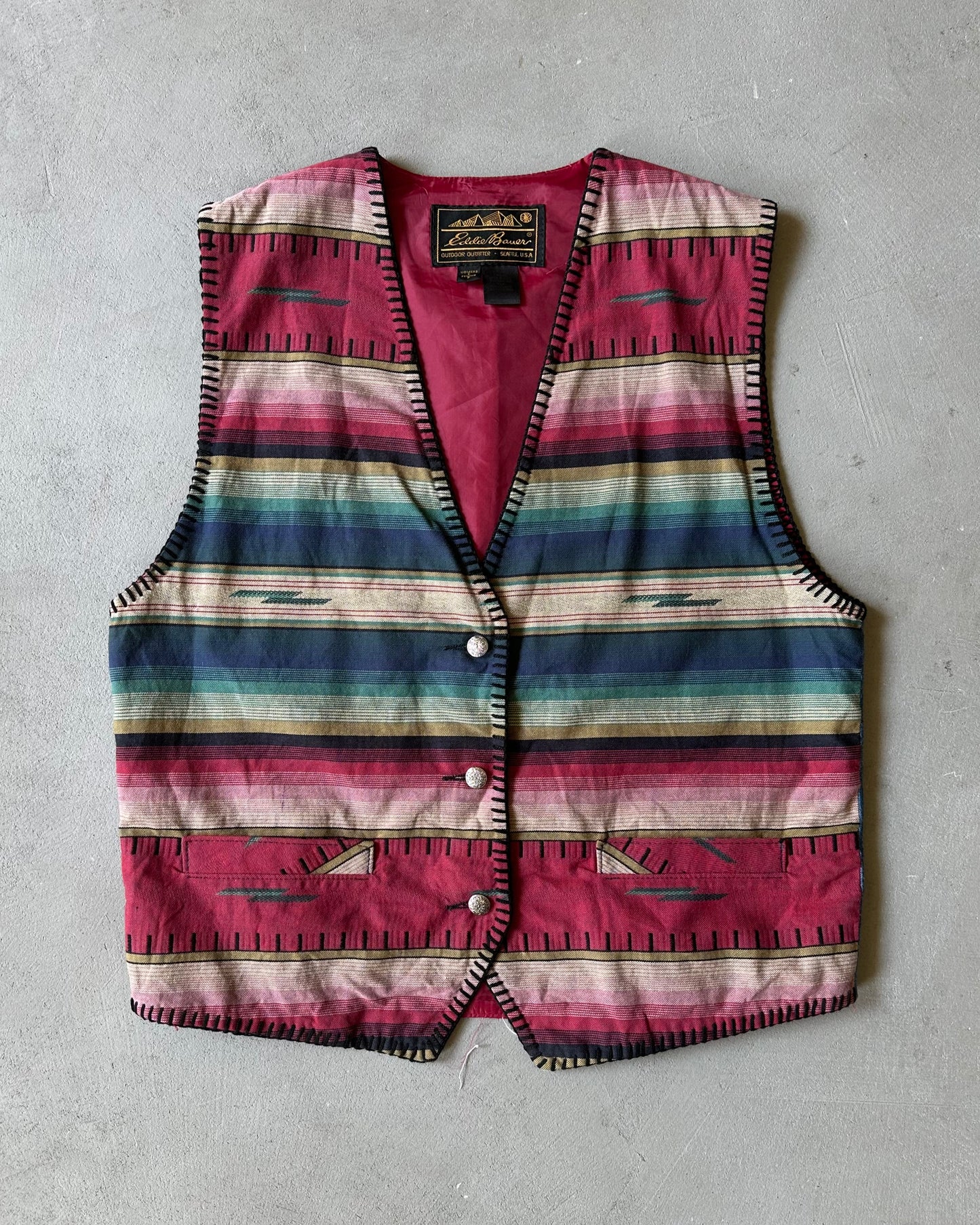 1990s - Red/Green Navajo Eddie Bauer Vest - (W)S