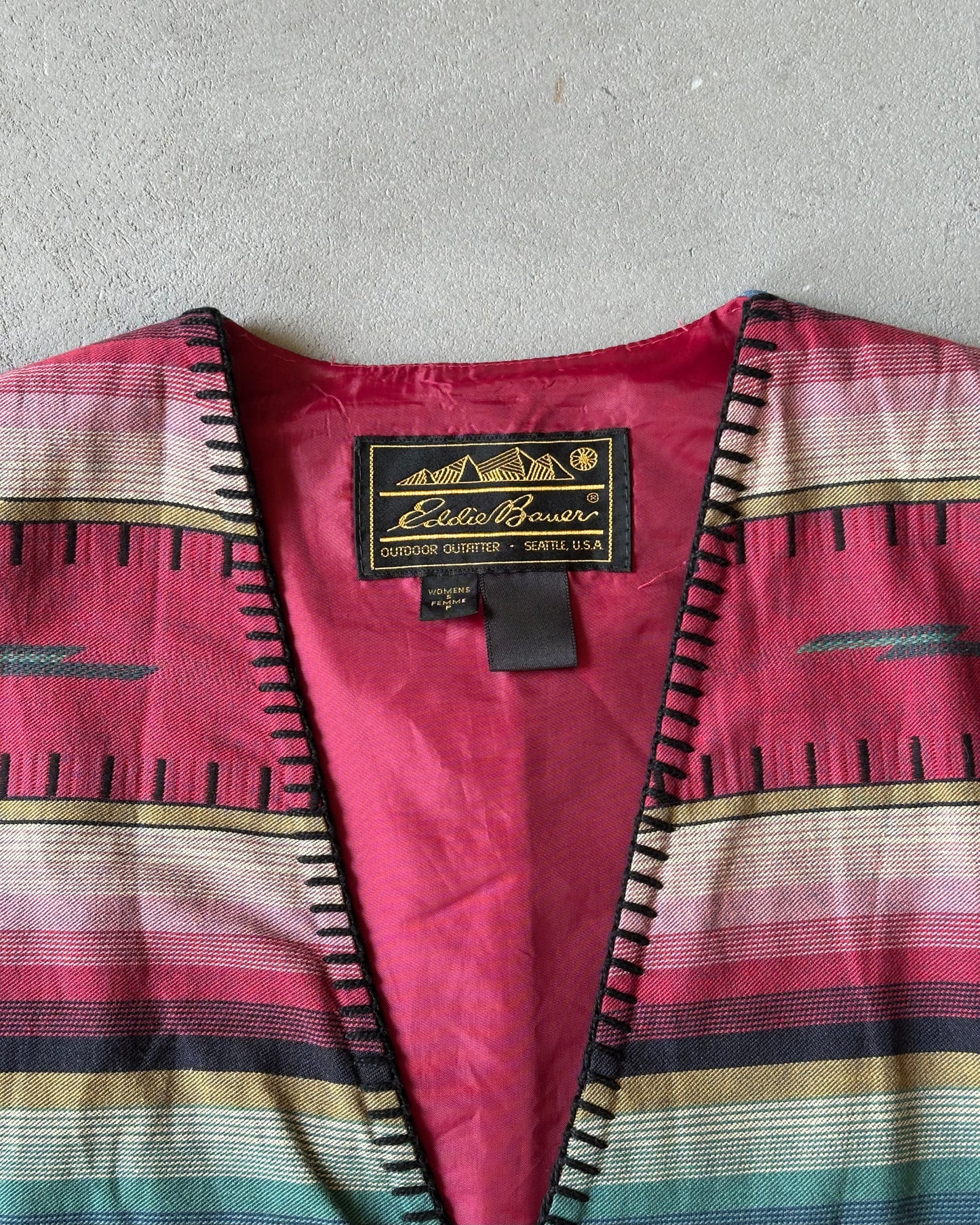 1990s - Red/Green Navajo Eddie Bauer Vest - (W)S