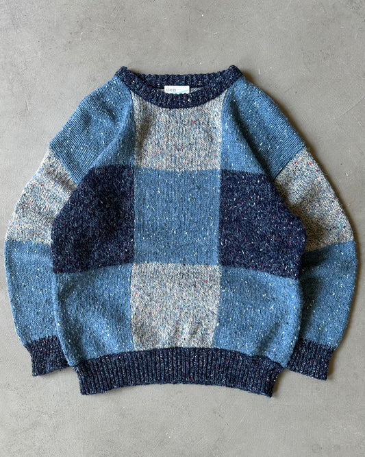 1990s - Blue Patchwork Sweater - M