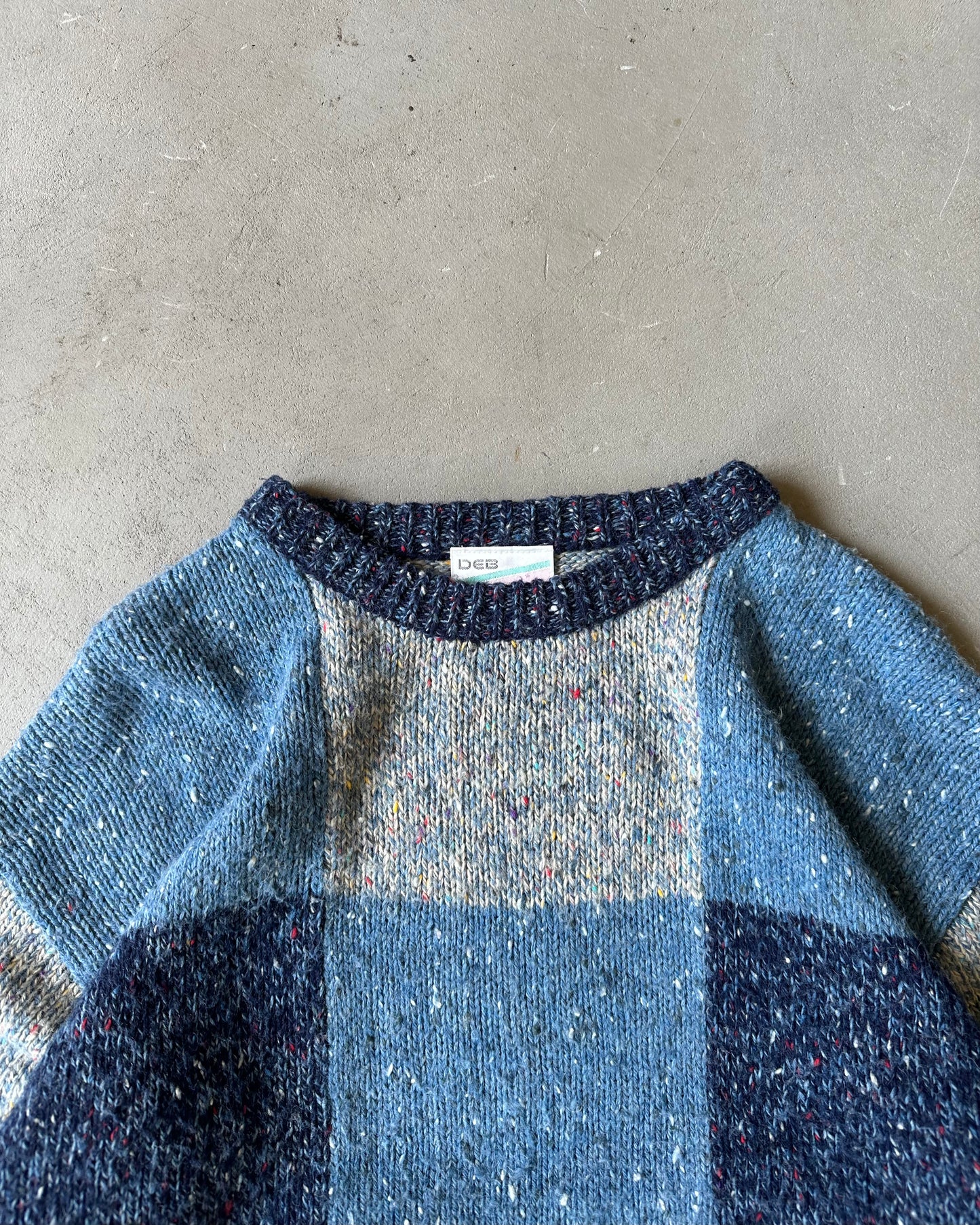 1990s - Blue Patchwork Sweater - M