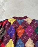 1980s - Burgundy Benetton Diamond Sweater - XL