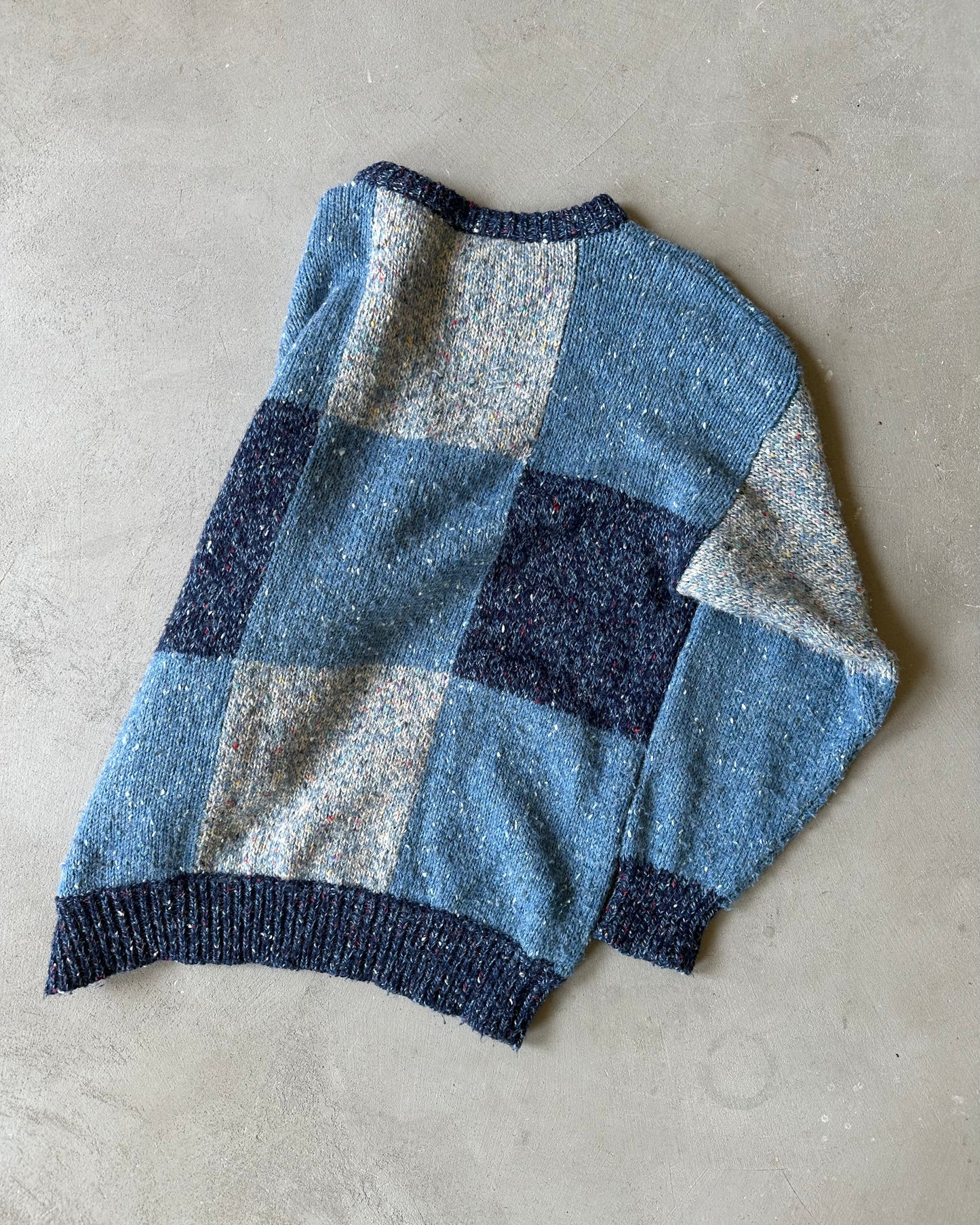 1990s - Blue Patchwork Sweater - M