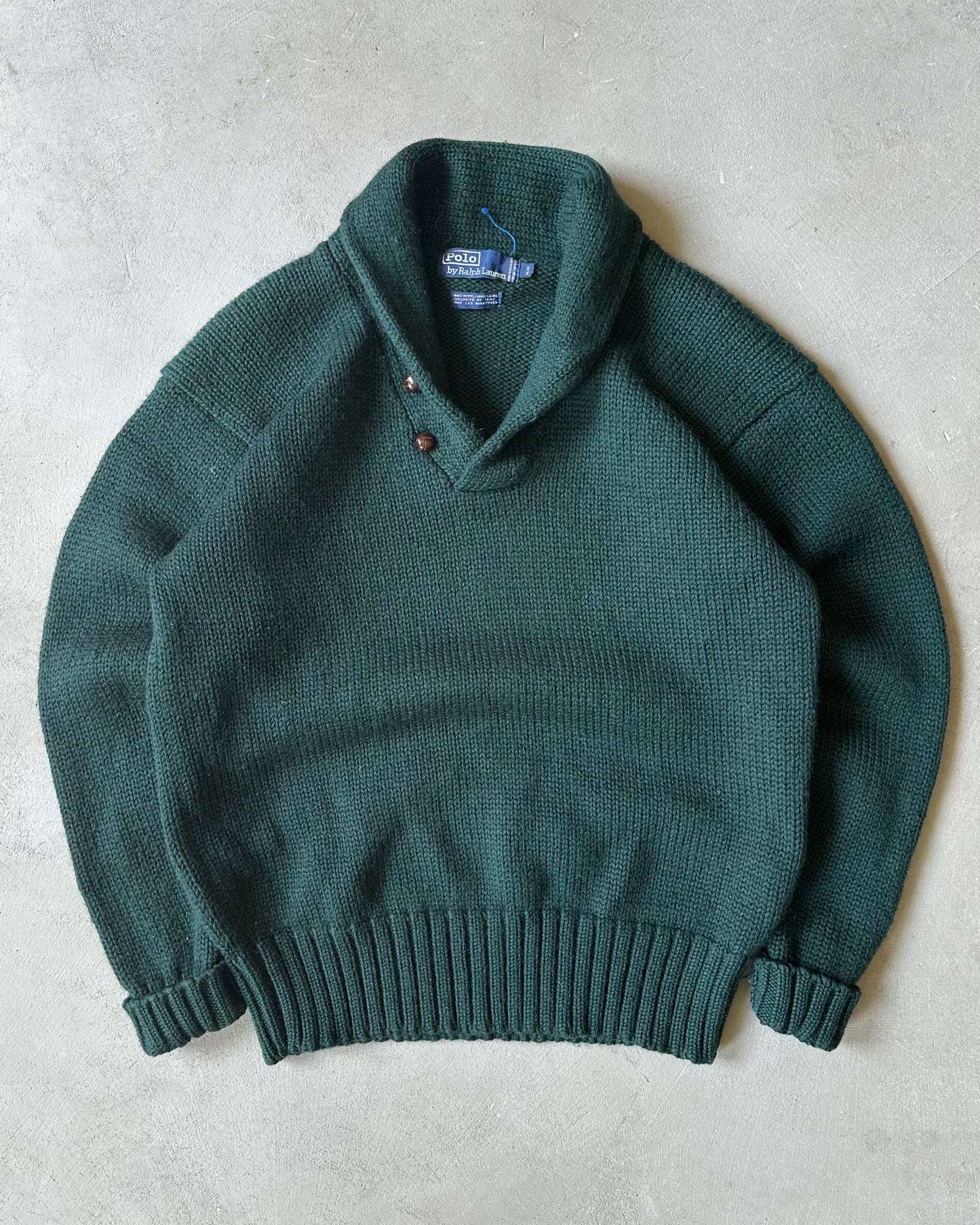 1990s - Forest Green Polo RL Shawl Sweater - M