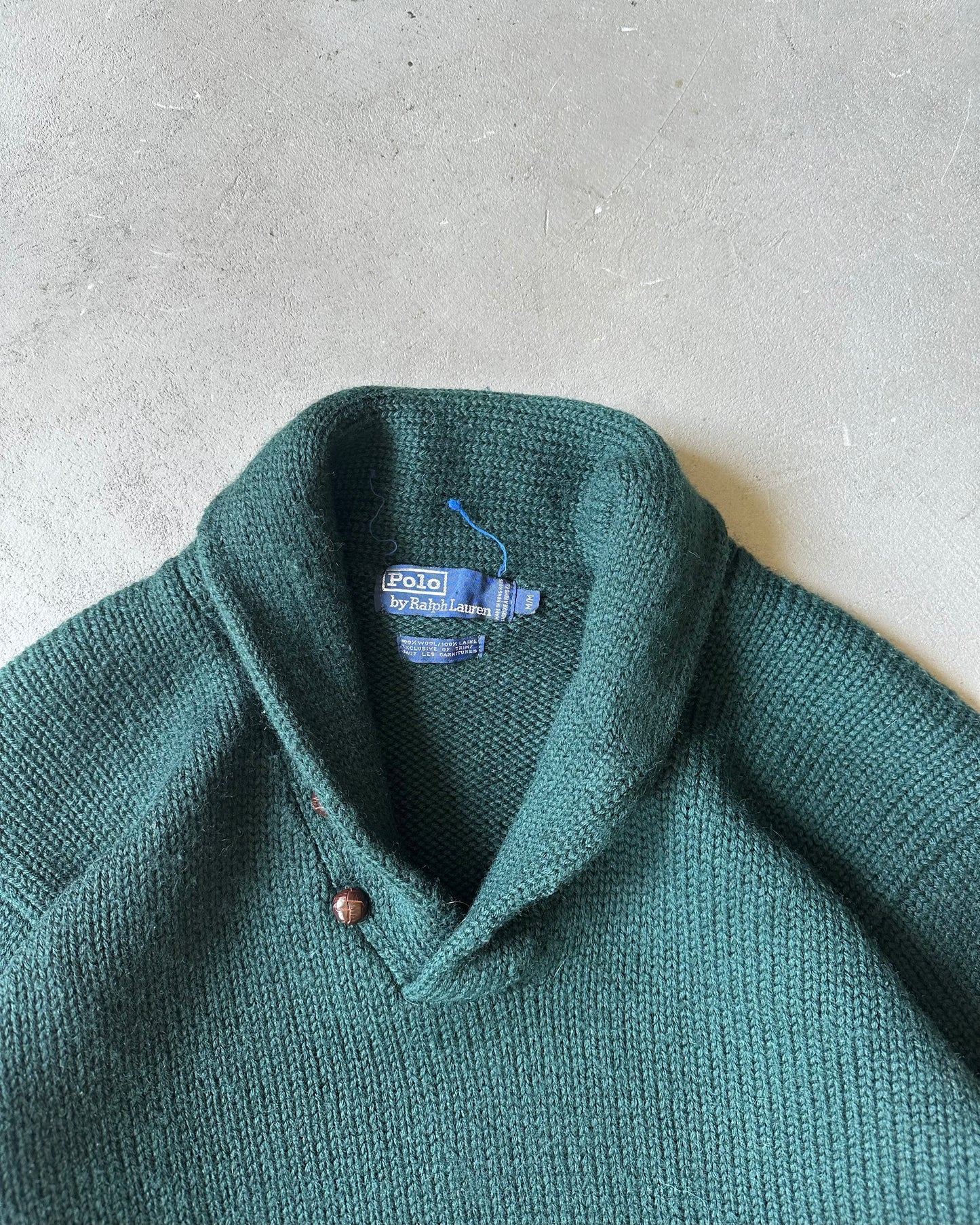 1990s - Forest Green Polo RL Shawl Sweater - M