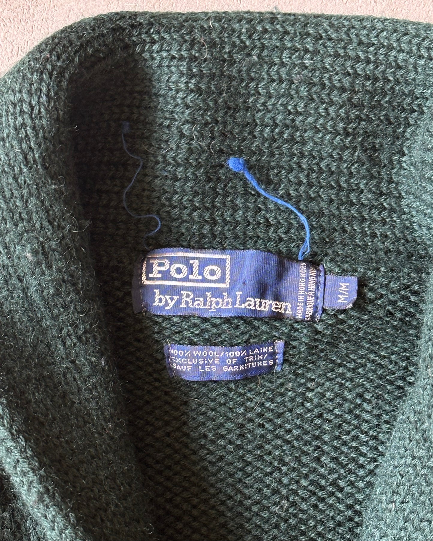 1990s - Forest Green Polo RL Shawl Sweater - M