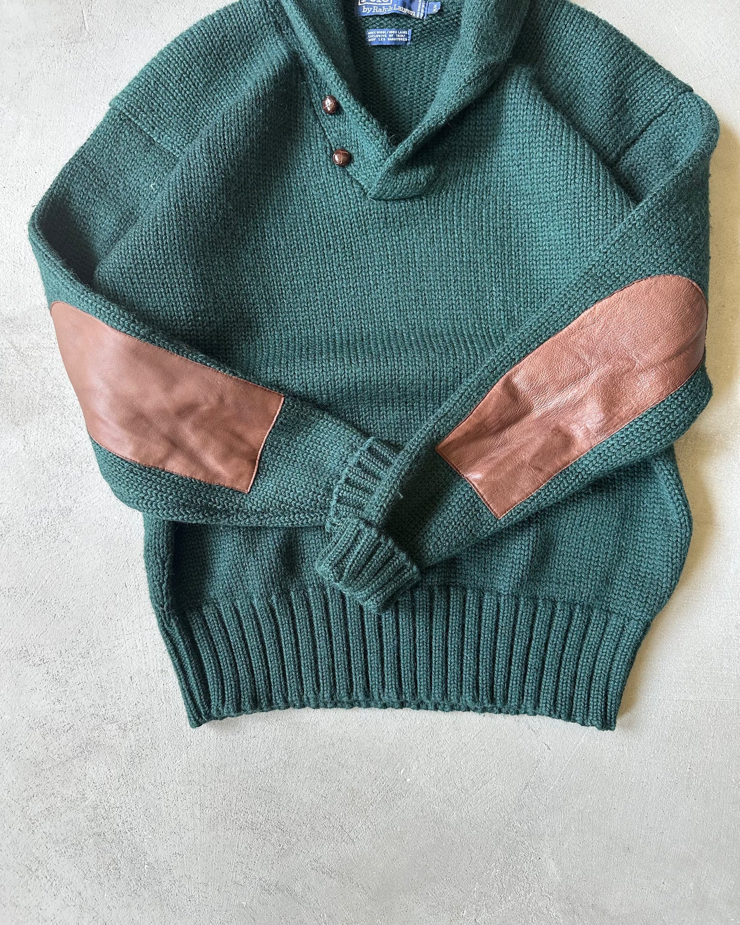 1990s - Forest Green Polo RL Shawl Sweater - M