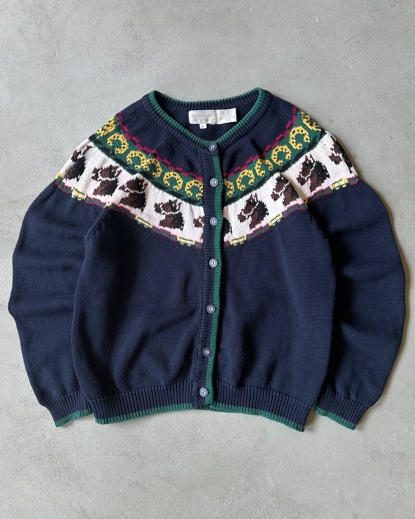 1990s - Navy Horses Women's Cardigan - (W)M