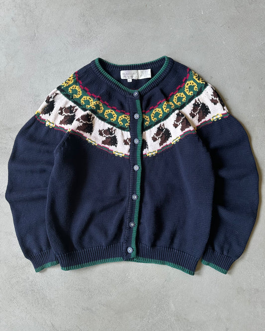 1990s - Navy Horses Women's Cardigan - (W)M