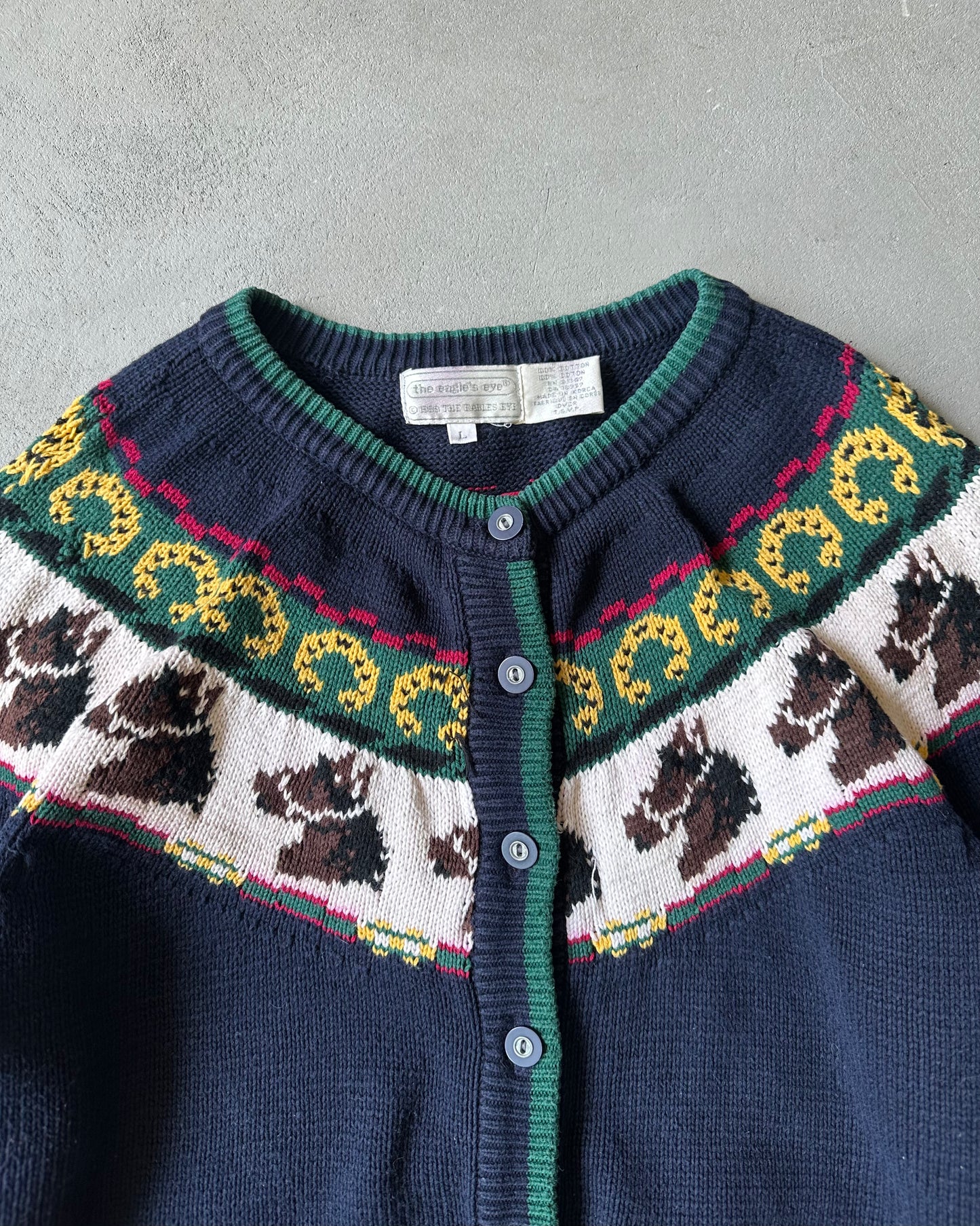 1990s - Navy Horses Women's Cardigan - (W)M