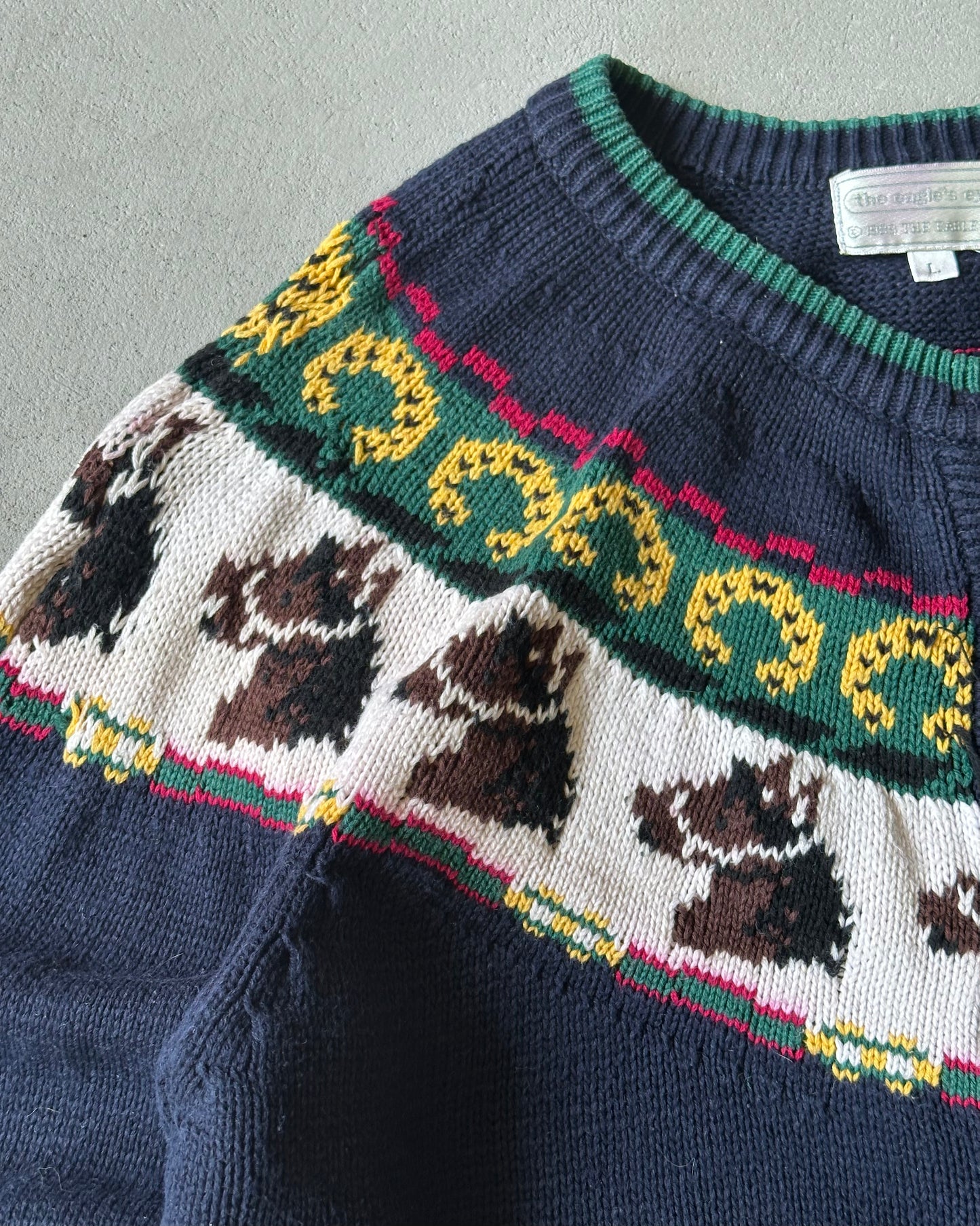 1990s - Navy Horses Women's Cardigan - (W)M