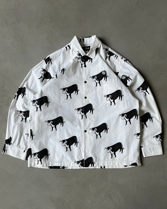 1990s - White/Black Bulls Western Shirt - M