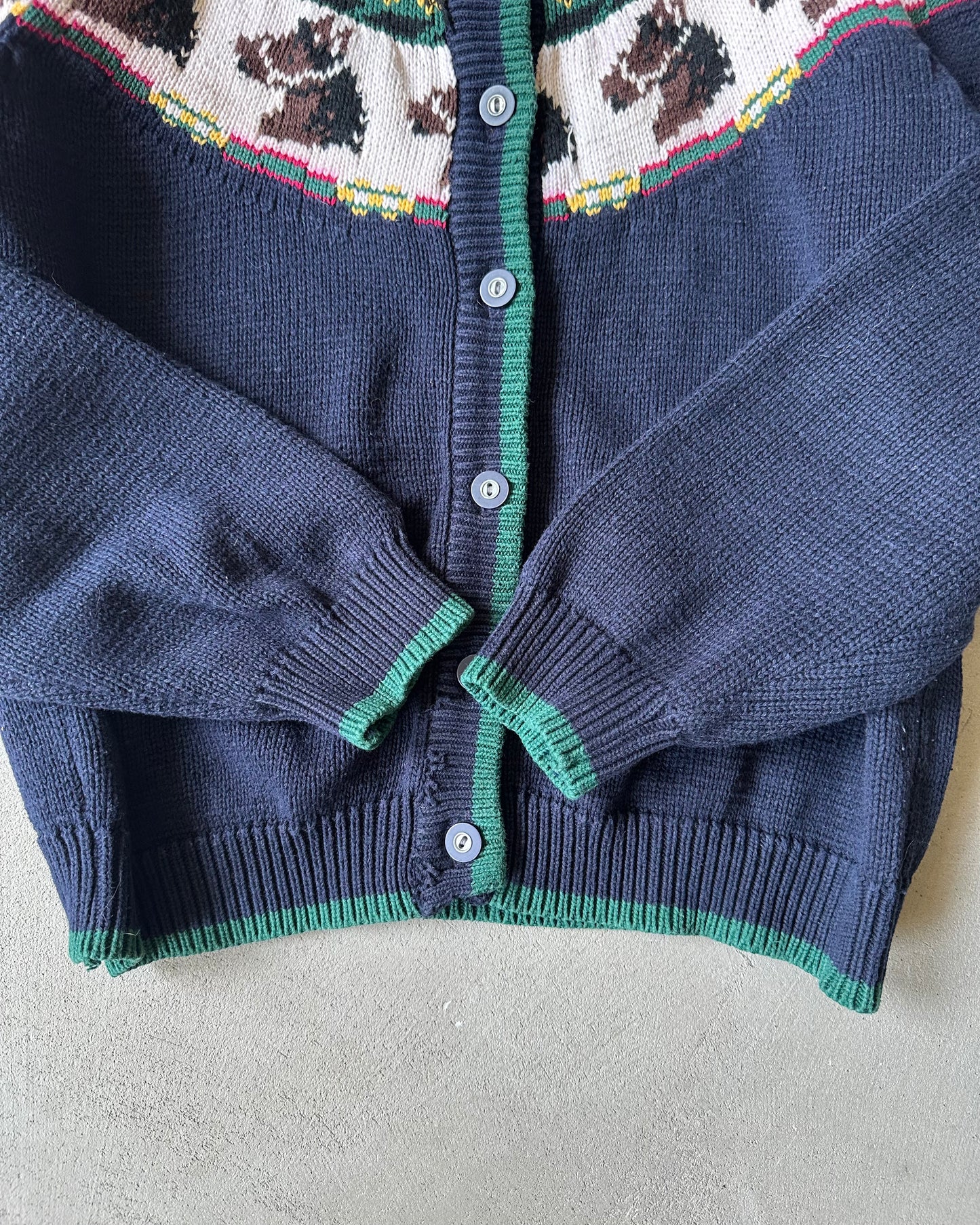 1990s - Navy Horses Women's Cardigan - (W)M