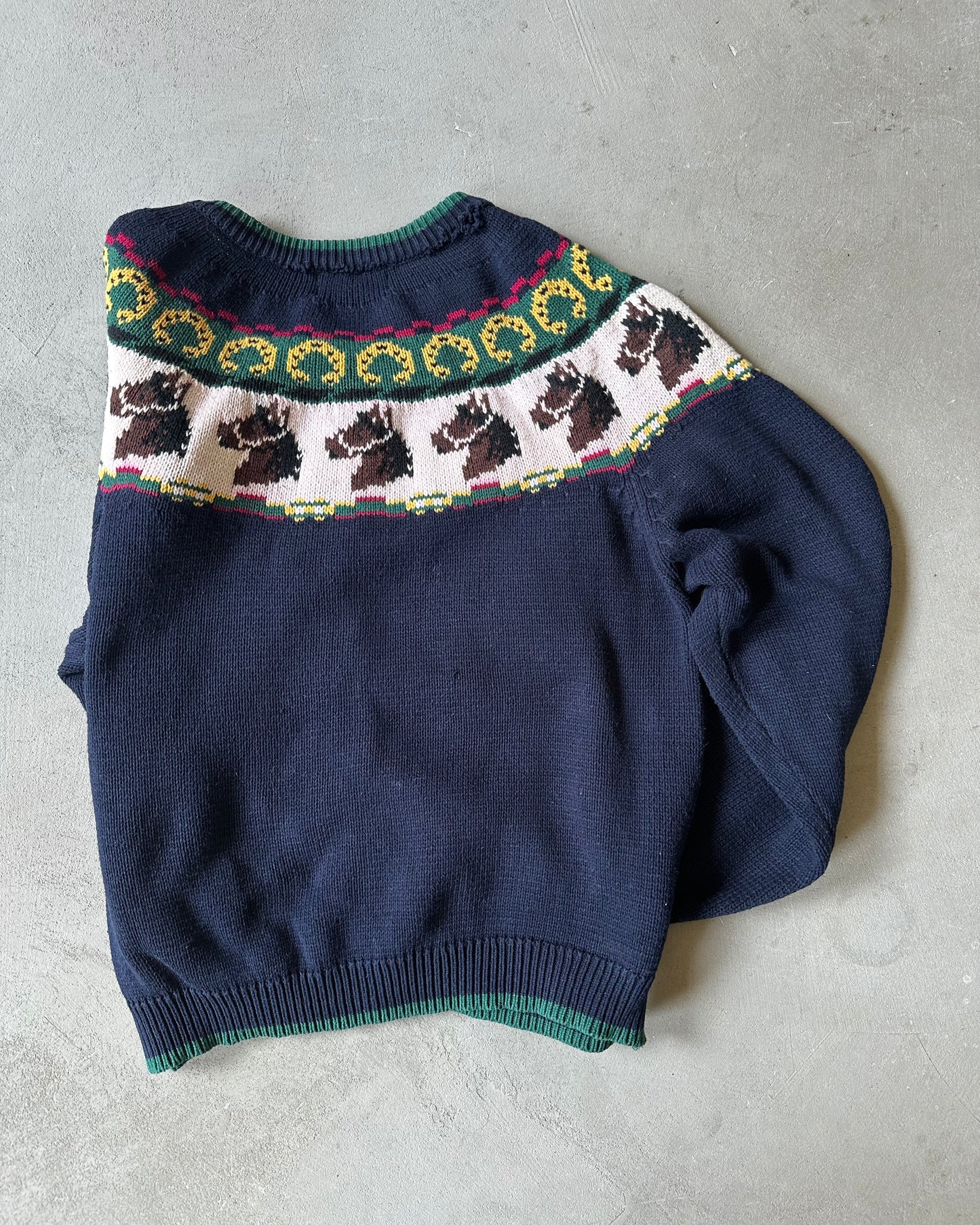 1990s - Navy Horses Women's Cardigan - (W)M