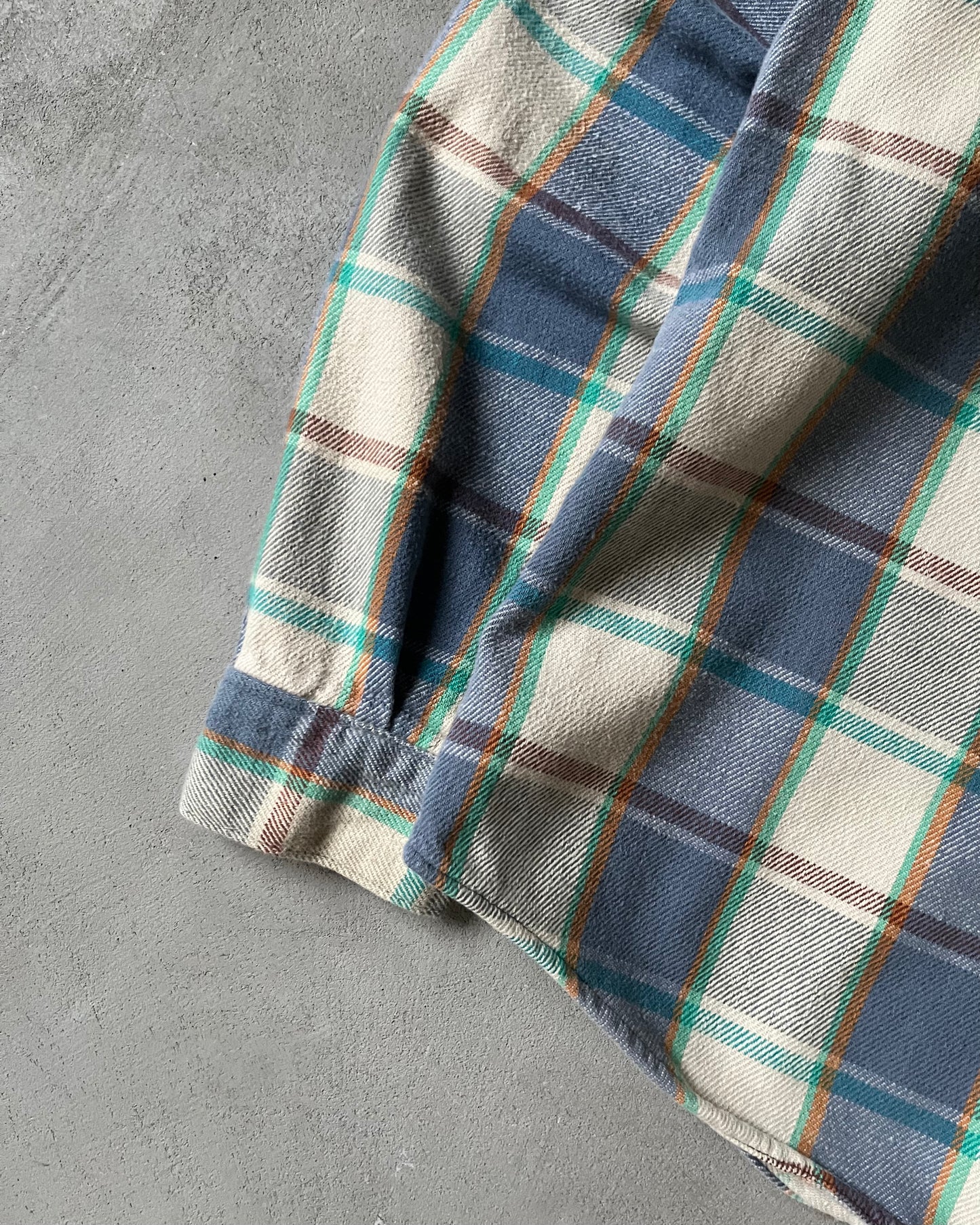 1980s - Beige/Blue Five Brother Plaid Flannel - XL