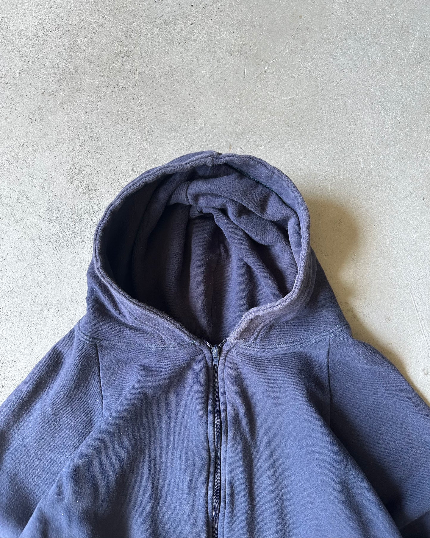 1990s - Navy Thermal Lined Zip Up Hoodie - M