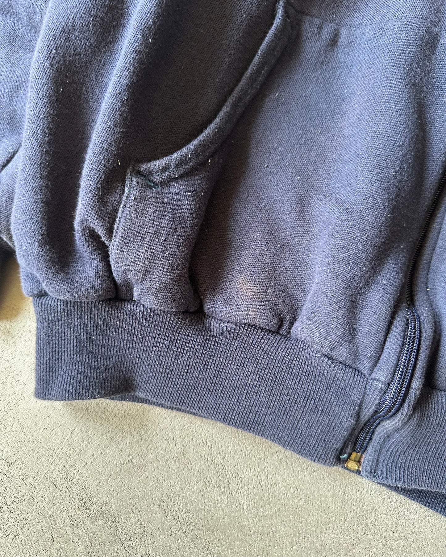 1990s - Navy Thermal Lined Zip Up Hoodie - M