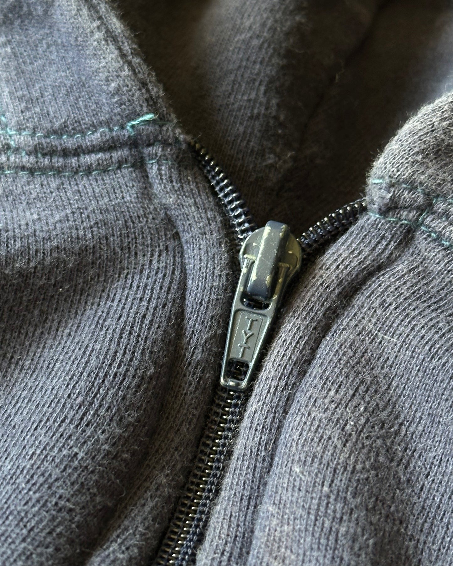1990s - Navy Thermal Lined Zip Up Hoodie - M