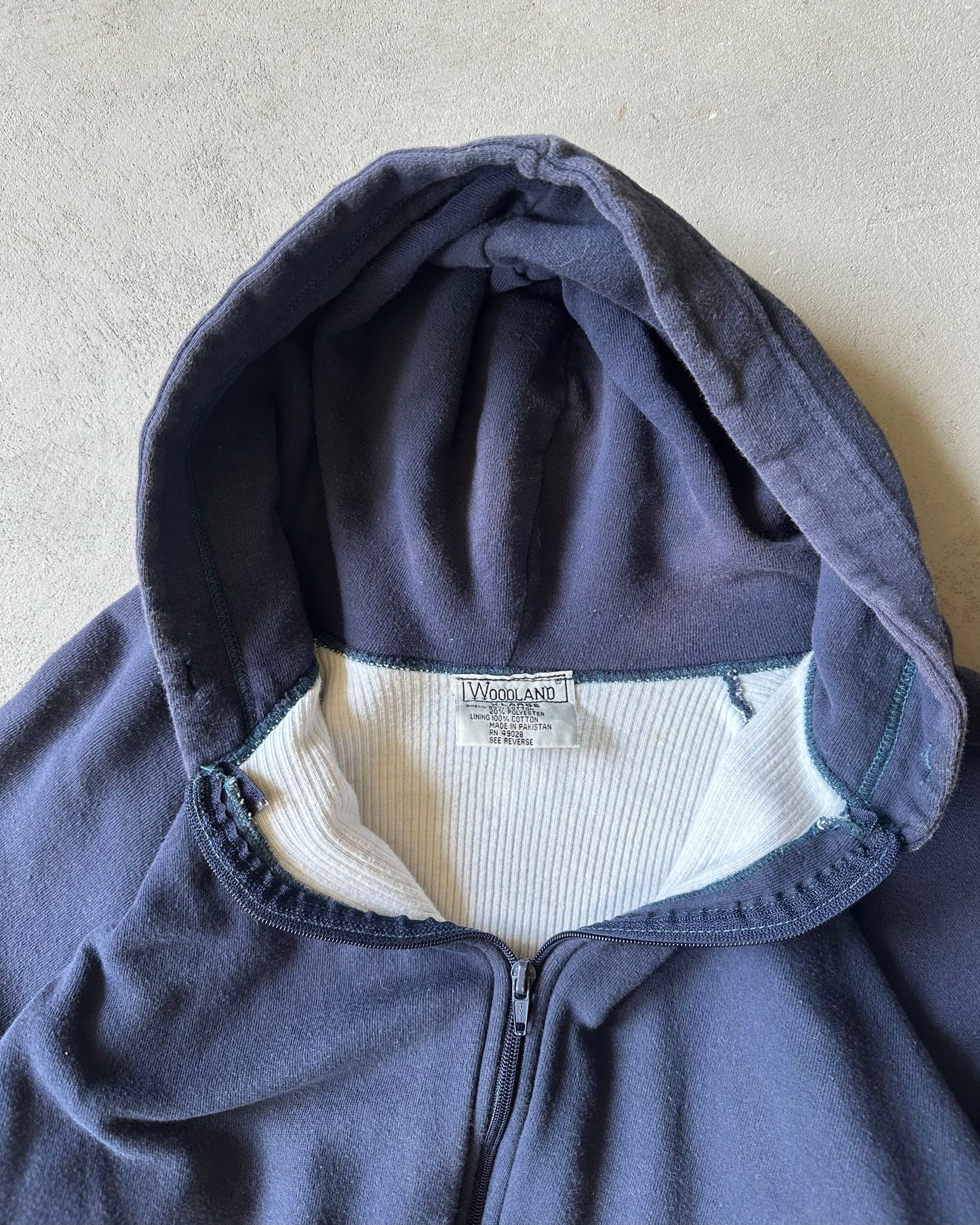 1990s - Navy Thermal Lined Zip Up Hoodie - M