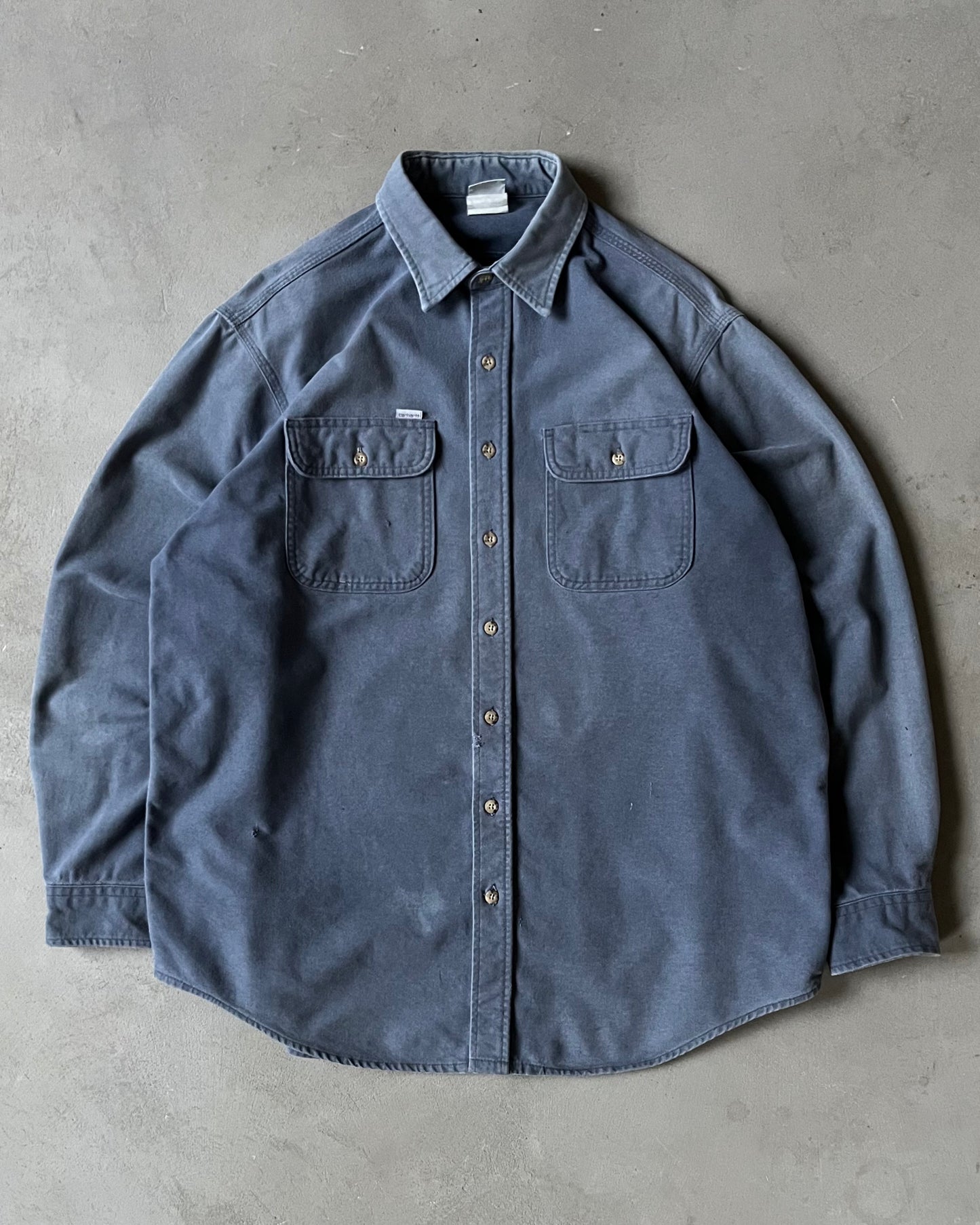 1990s - Distressed Blue Carhartt Chamois Shirt - XL