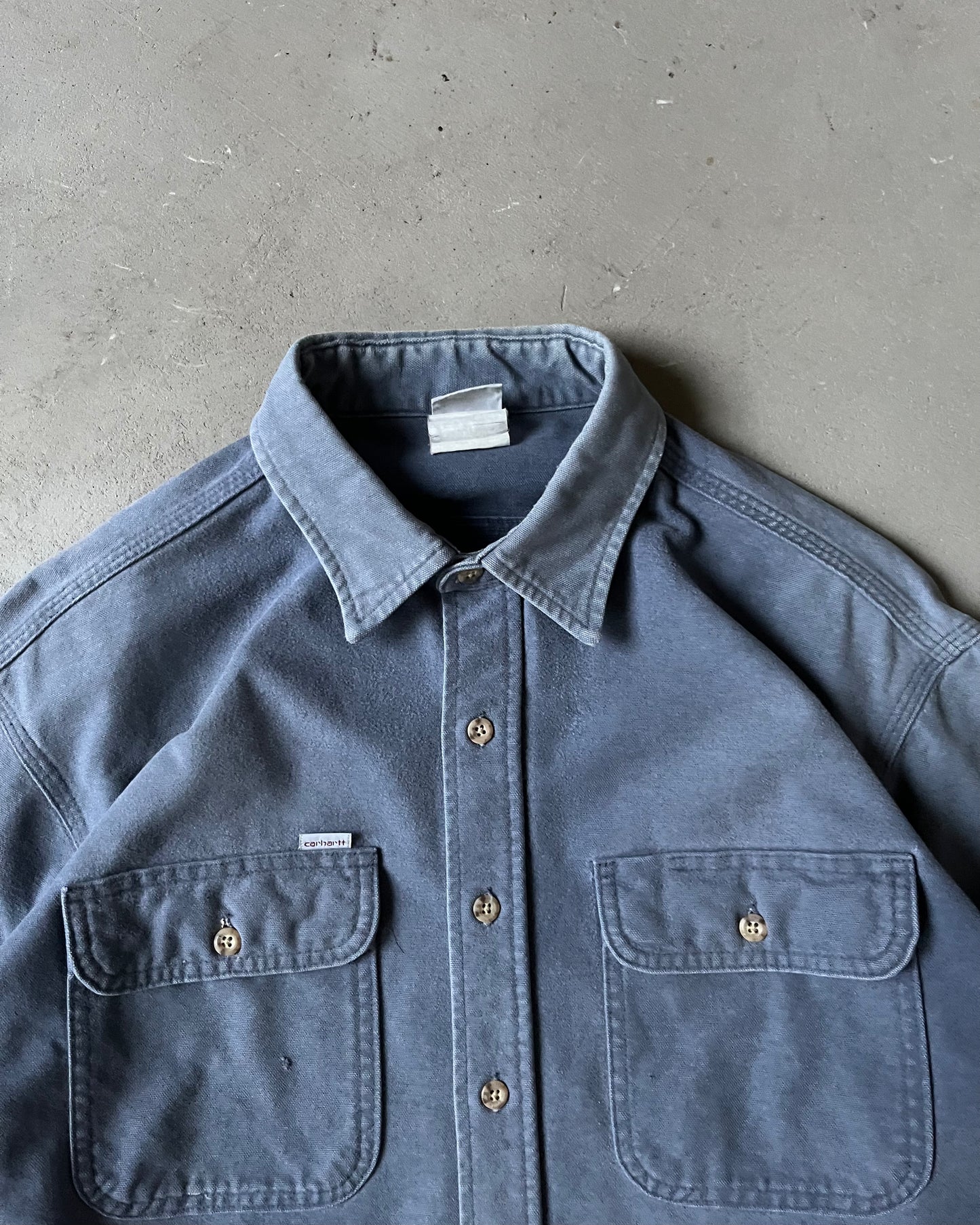 1990s - Distressed Blue Carhartt Chamois Shirt - XL