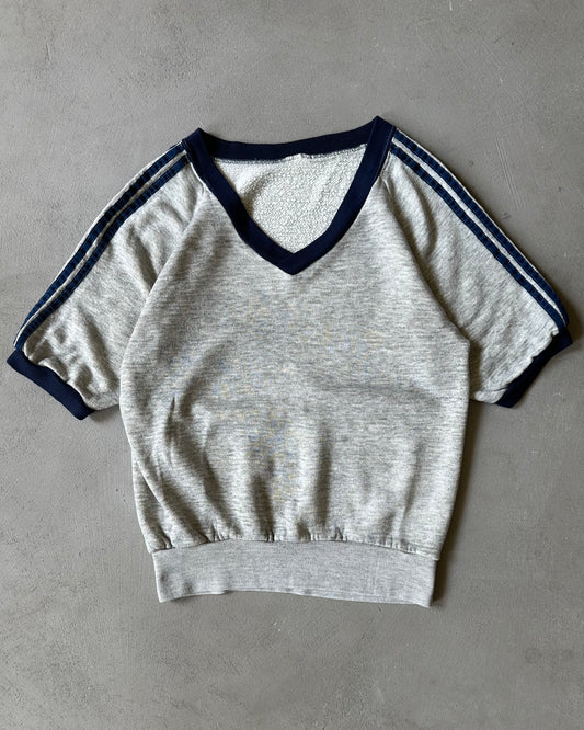 1970s - Grey/Navy V Shortsleeve Crewneck - S