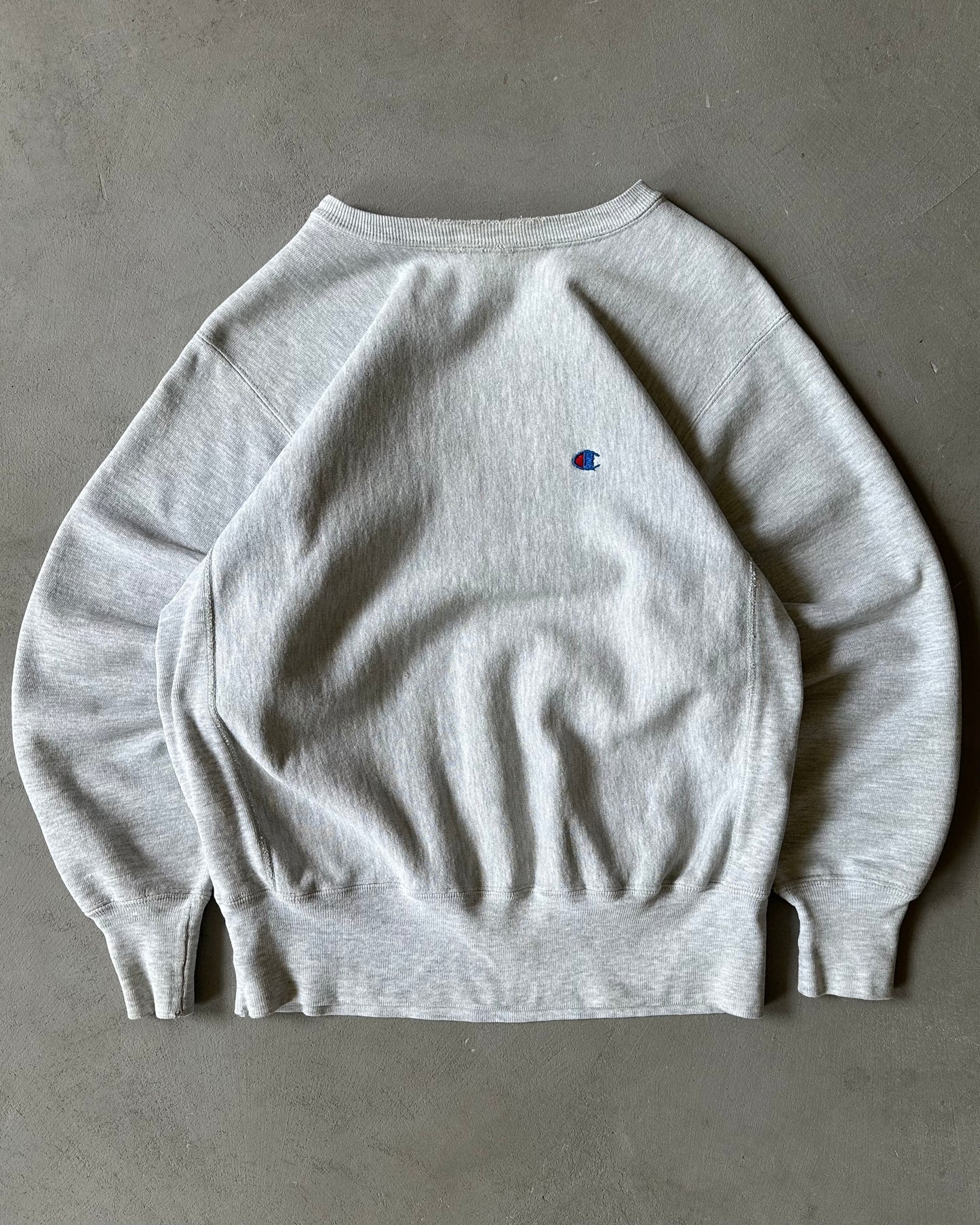 1990s - Distressed Ash Grey Champion RW Crewneck - M