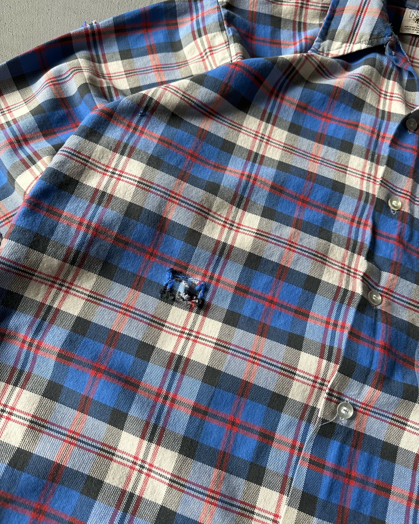 1980s - Distressed Blue/Red Plaid Flannel - M