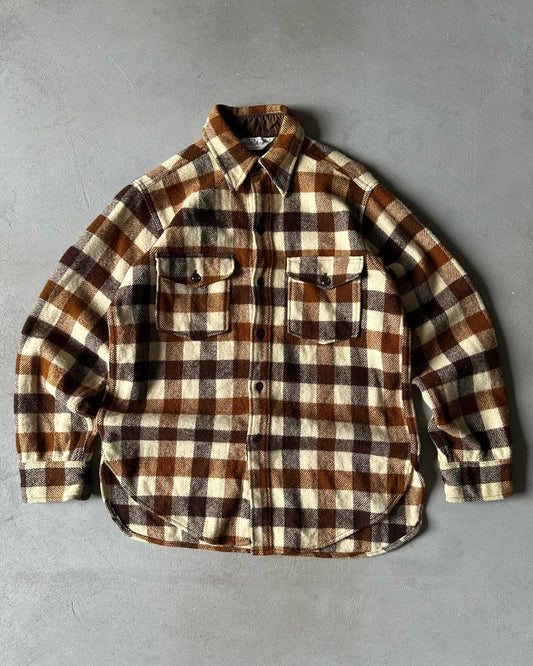 1970s - Beige/Brown Woolrich Plaid Button Up - M