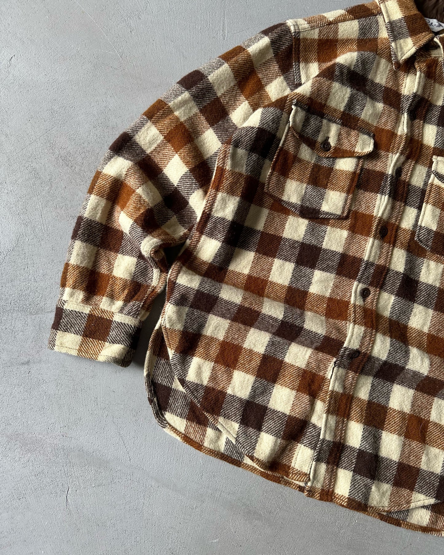 1970s - Beige/Brown Woolrich Plaid Button Up - M