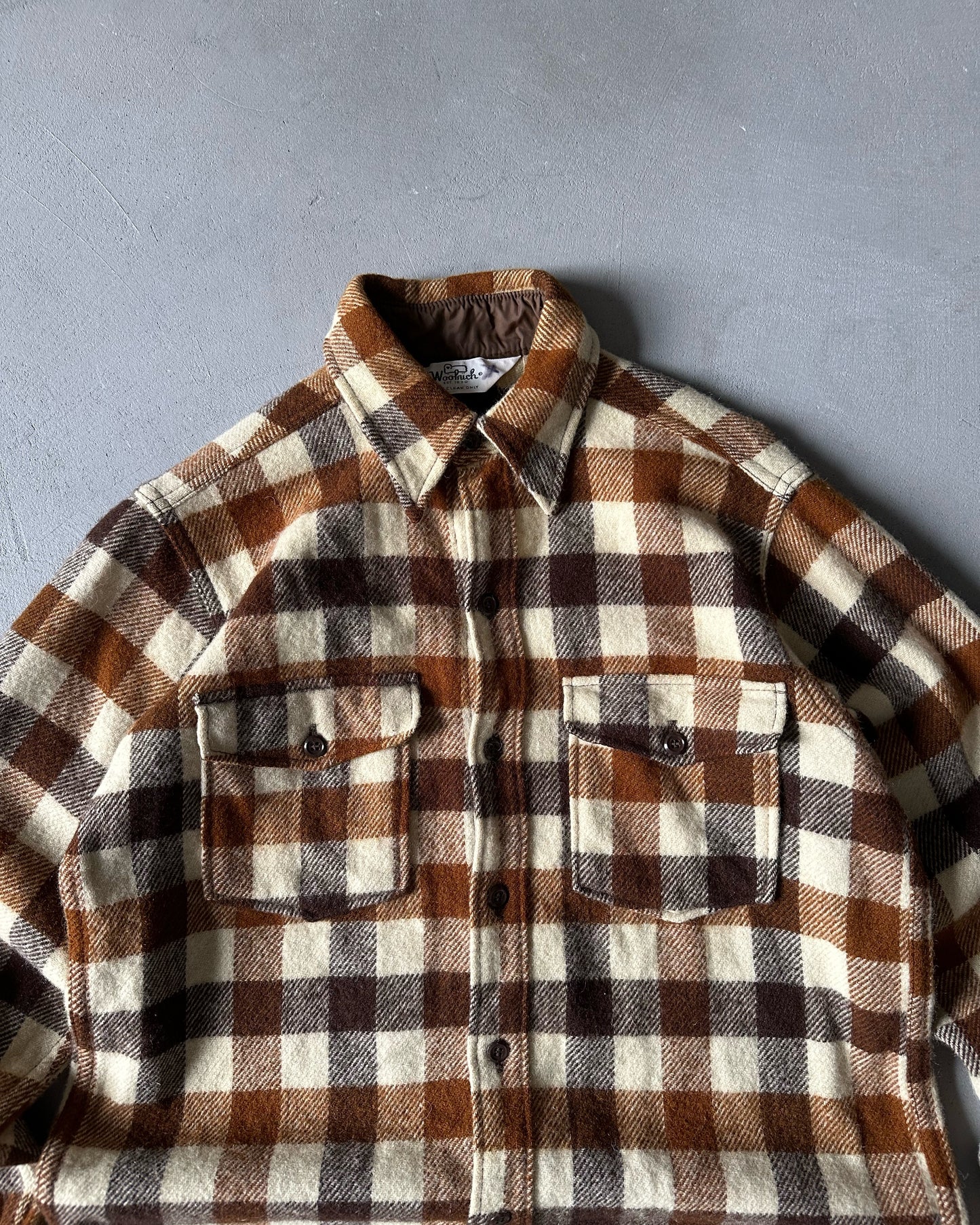 1970s - Beige/Brown Woolrich Plaid Button Up - M