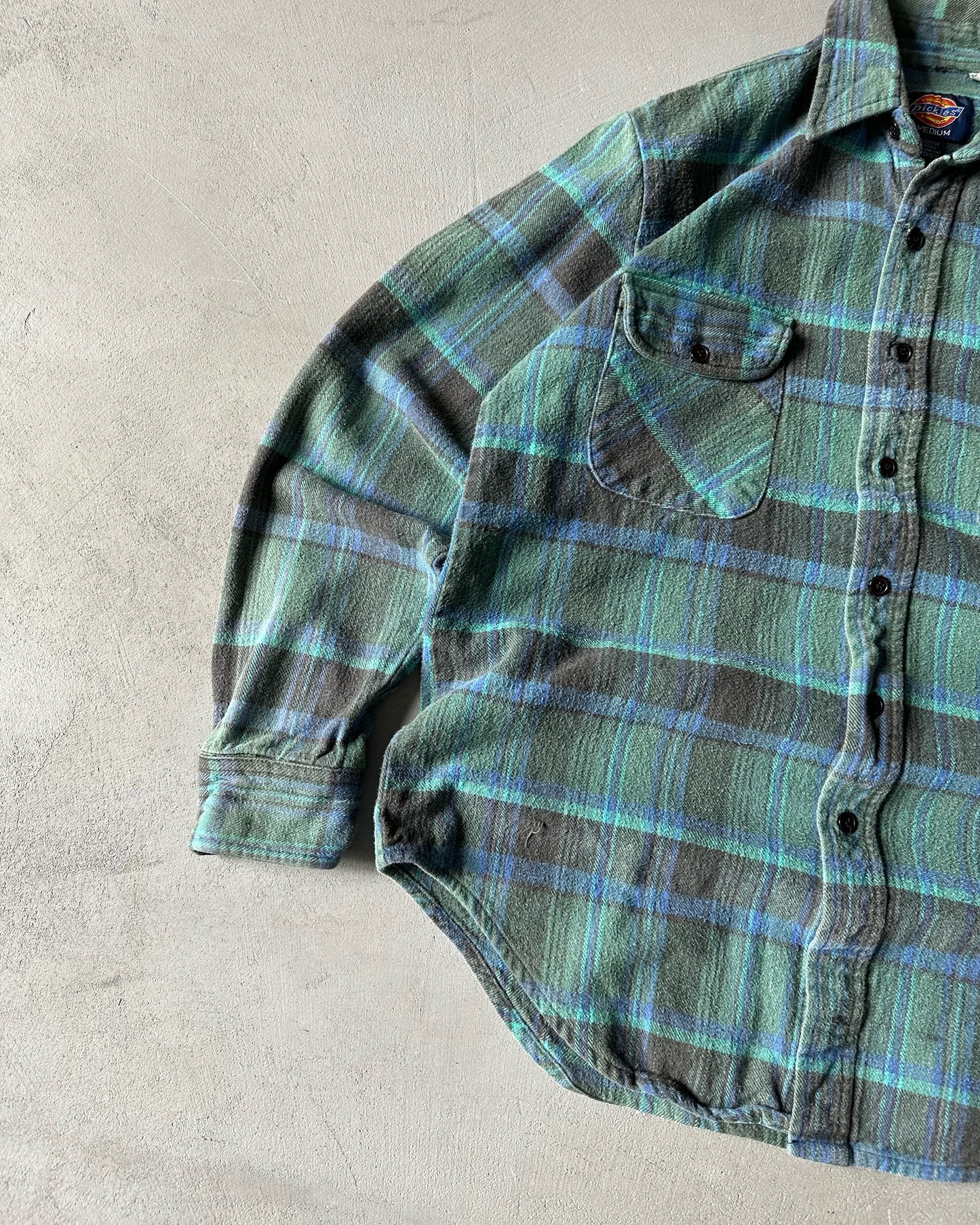 1990s - Green/Black Dickies Plaid Flannel - S/M