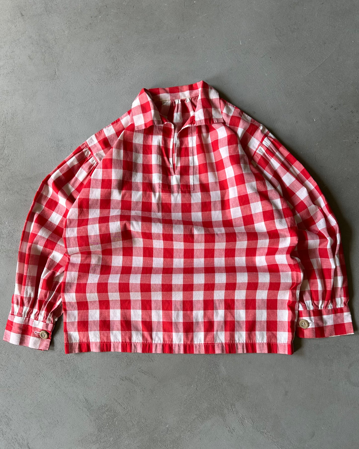 1970s - Red/White Plaid Handmade Overshirt - (W)L