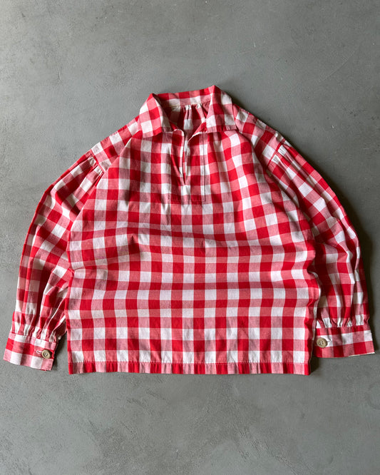 1970s - Red/White Plaid Handmade Overshirt - (W)L