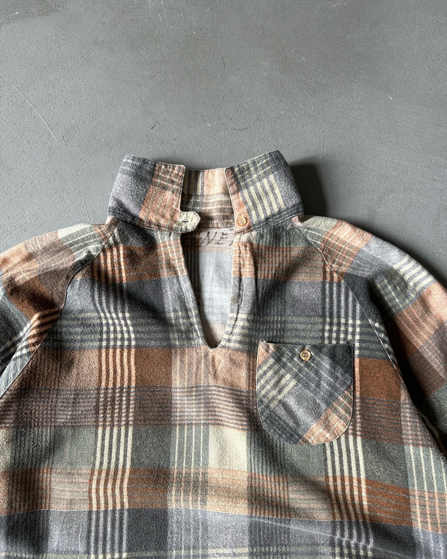 1970s - Grey/Orange Plaid Flannel - S