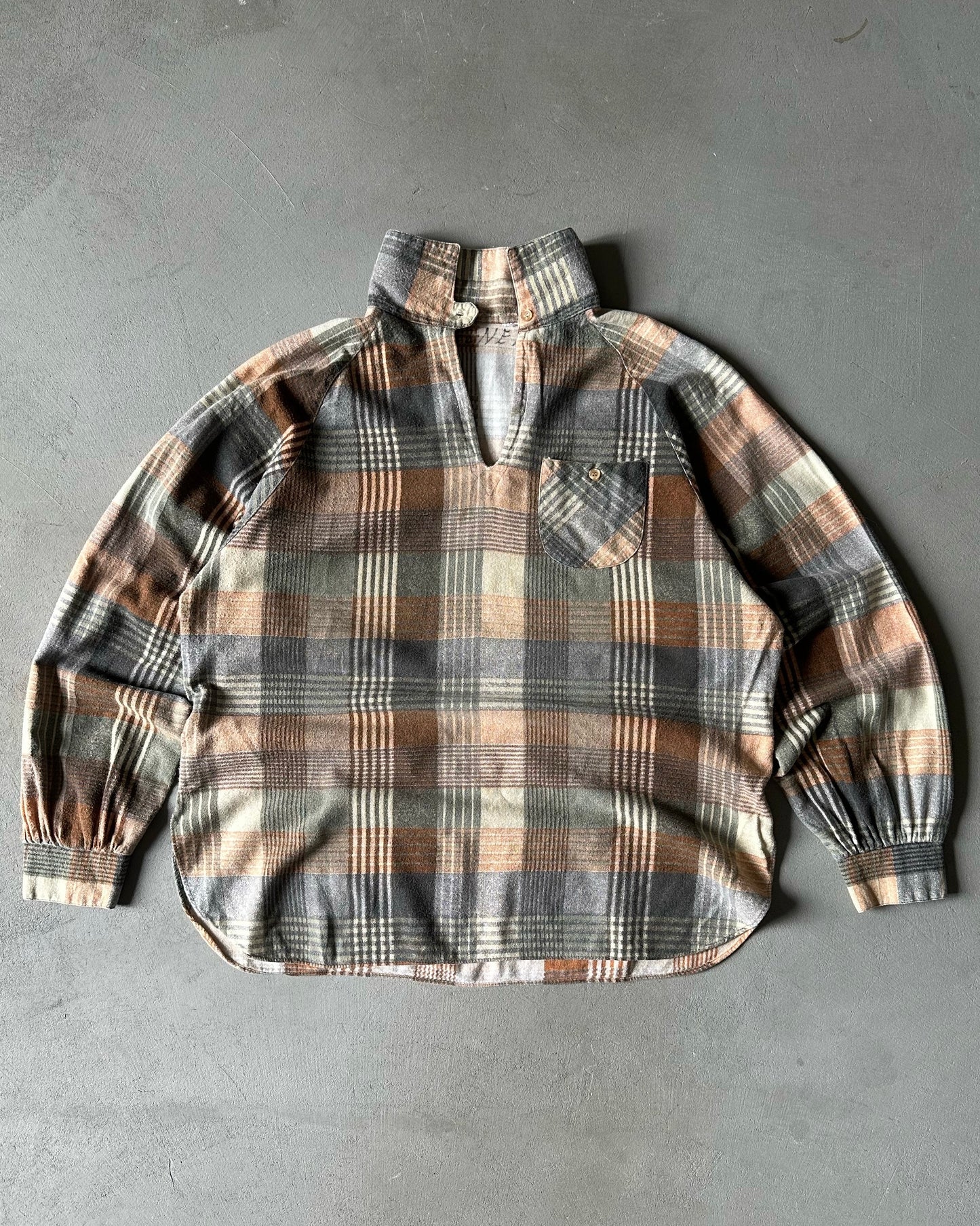 1970s - Grey/Orange Plaid Flannel - S