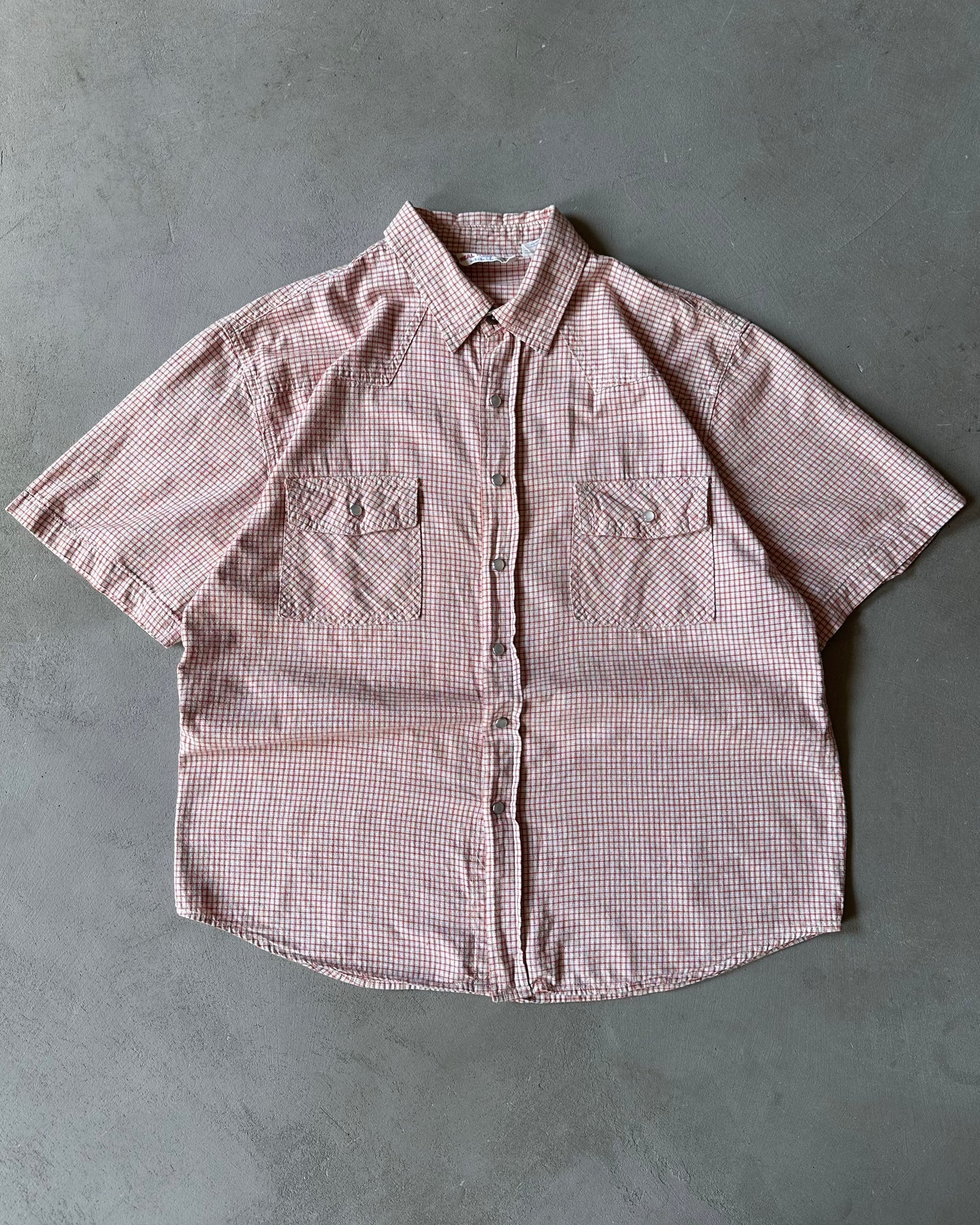 2000s - Orange/Cream Plaid Pearl Snap Shirt - L/XL