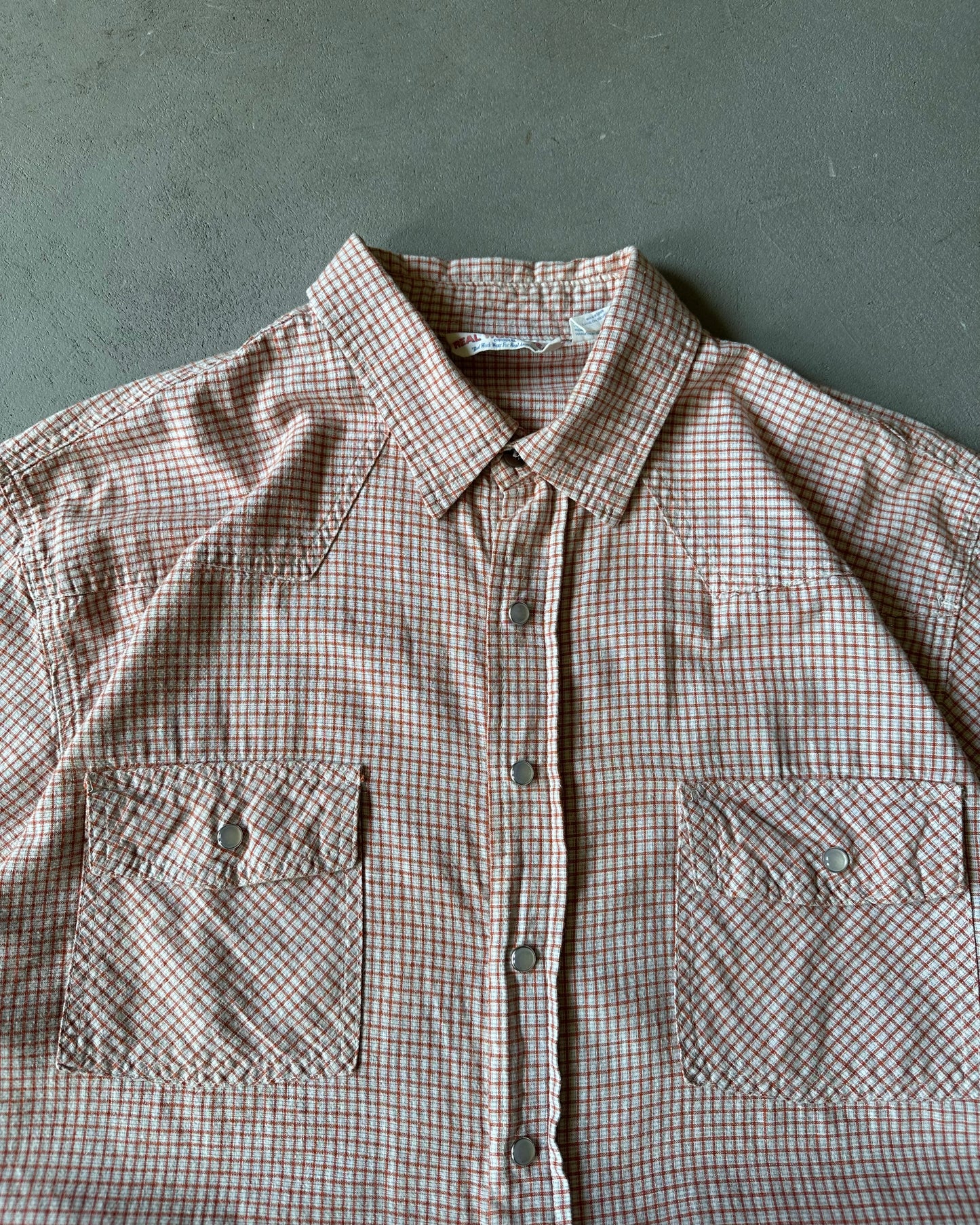 2000s - Orange/Cream Plaid Pearl Snap Shirt - L/XL