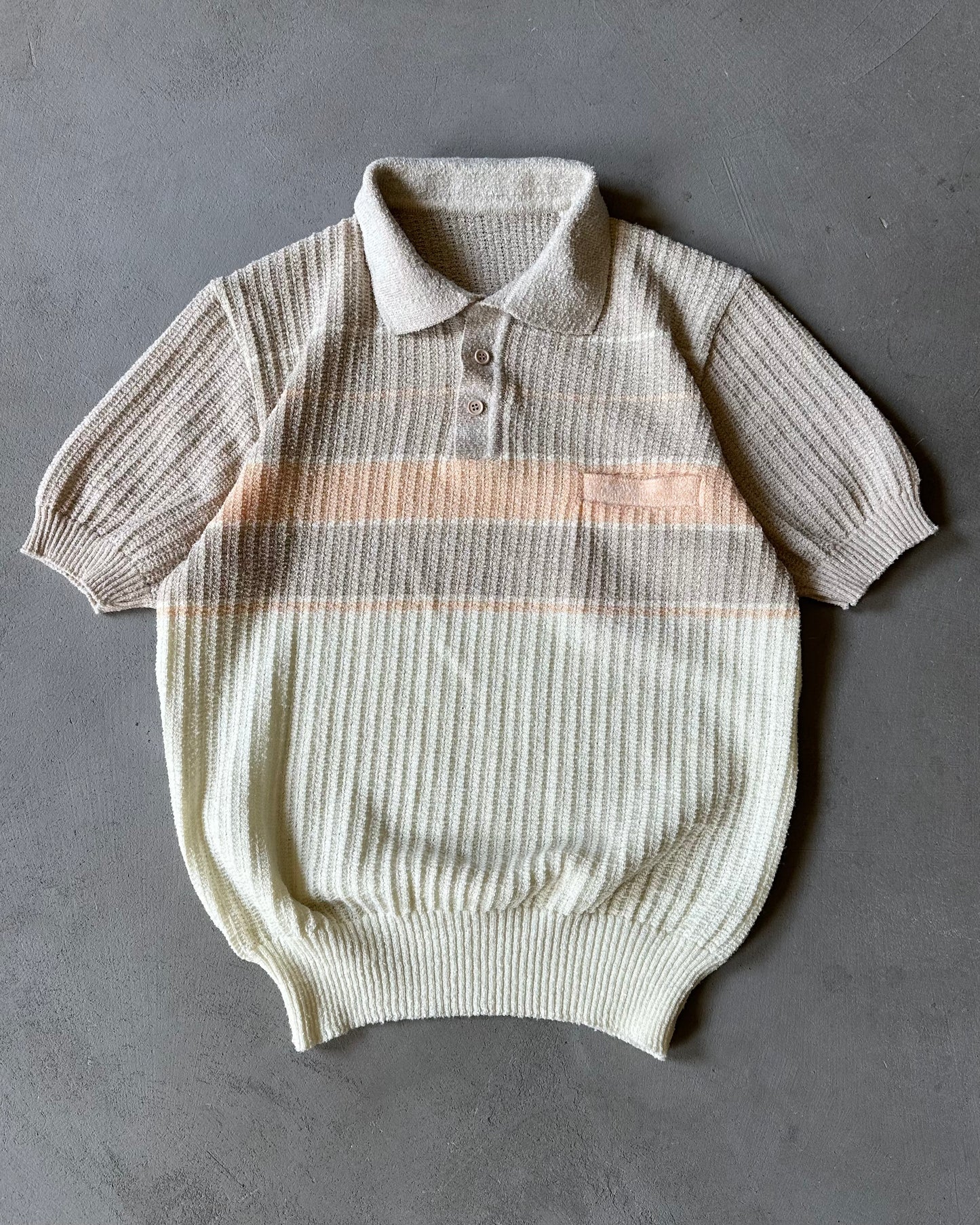 1970s - Beige/Peach Knit Polo - S/M