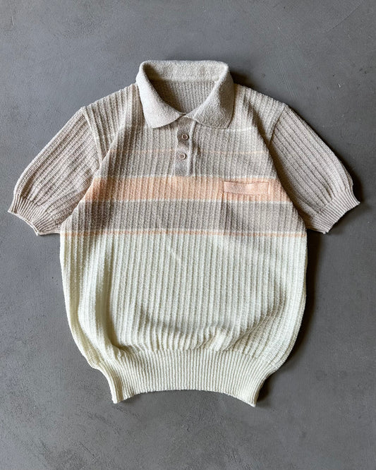 1970s - Beige/Peach Knit Polo - S/M