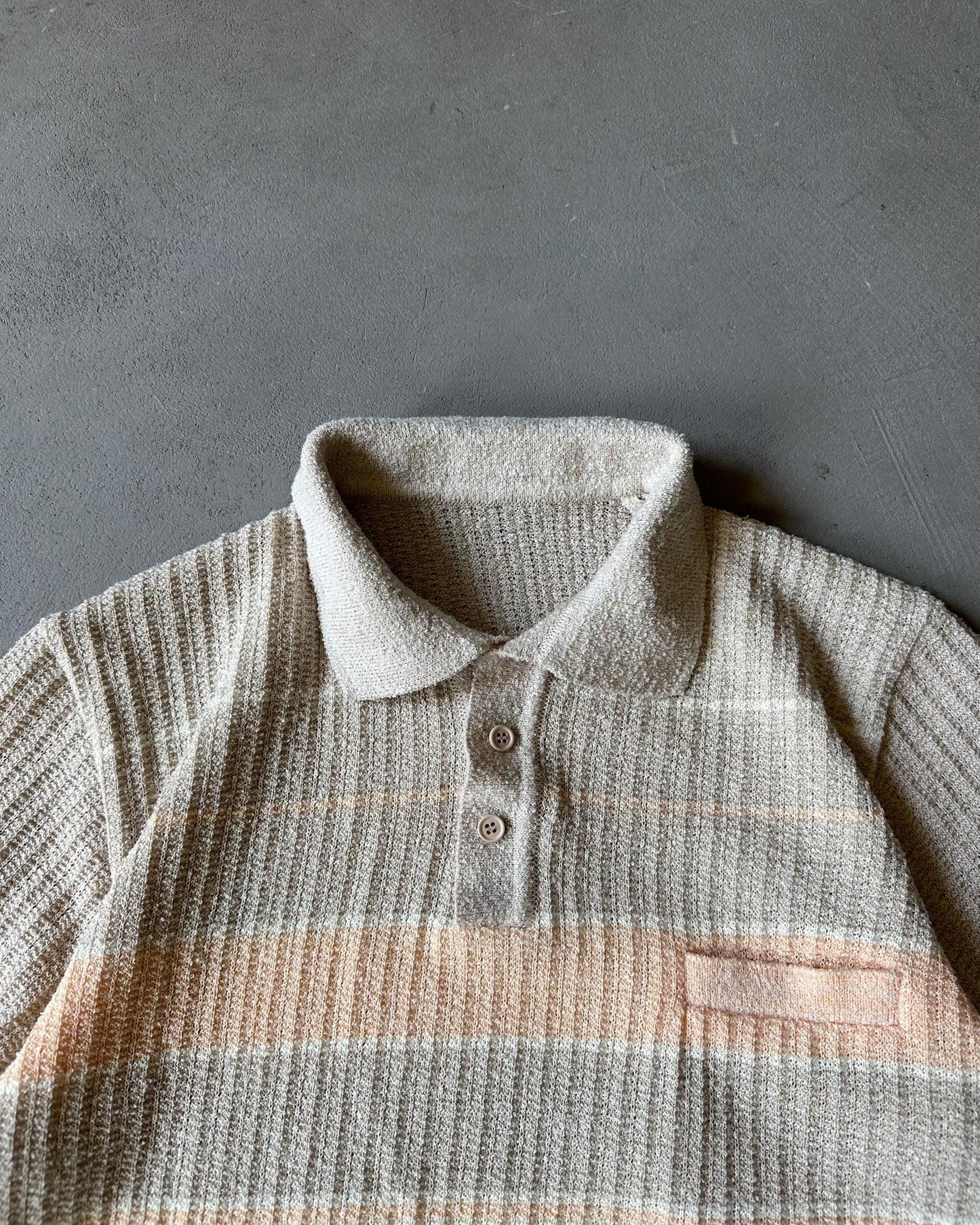 1970s - Beige/Peach Knit Polo - S/M