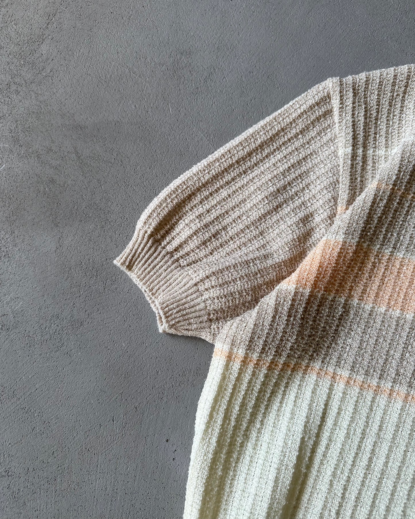 1970s - Beige/Peach Knit Polo - S/M