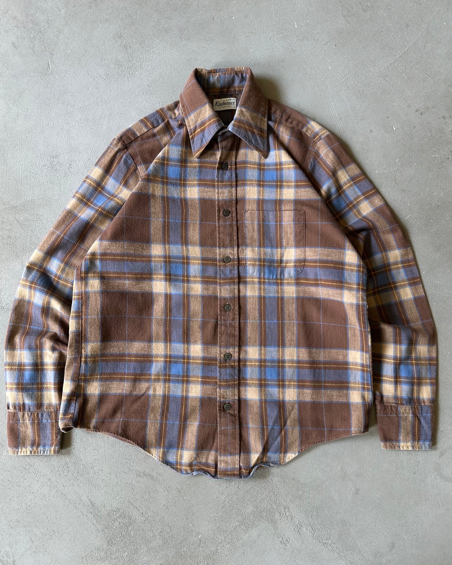 1980s - Brown/Blue Plaid Flannel - S/M
